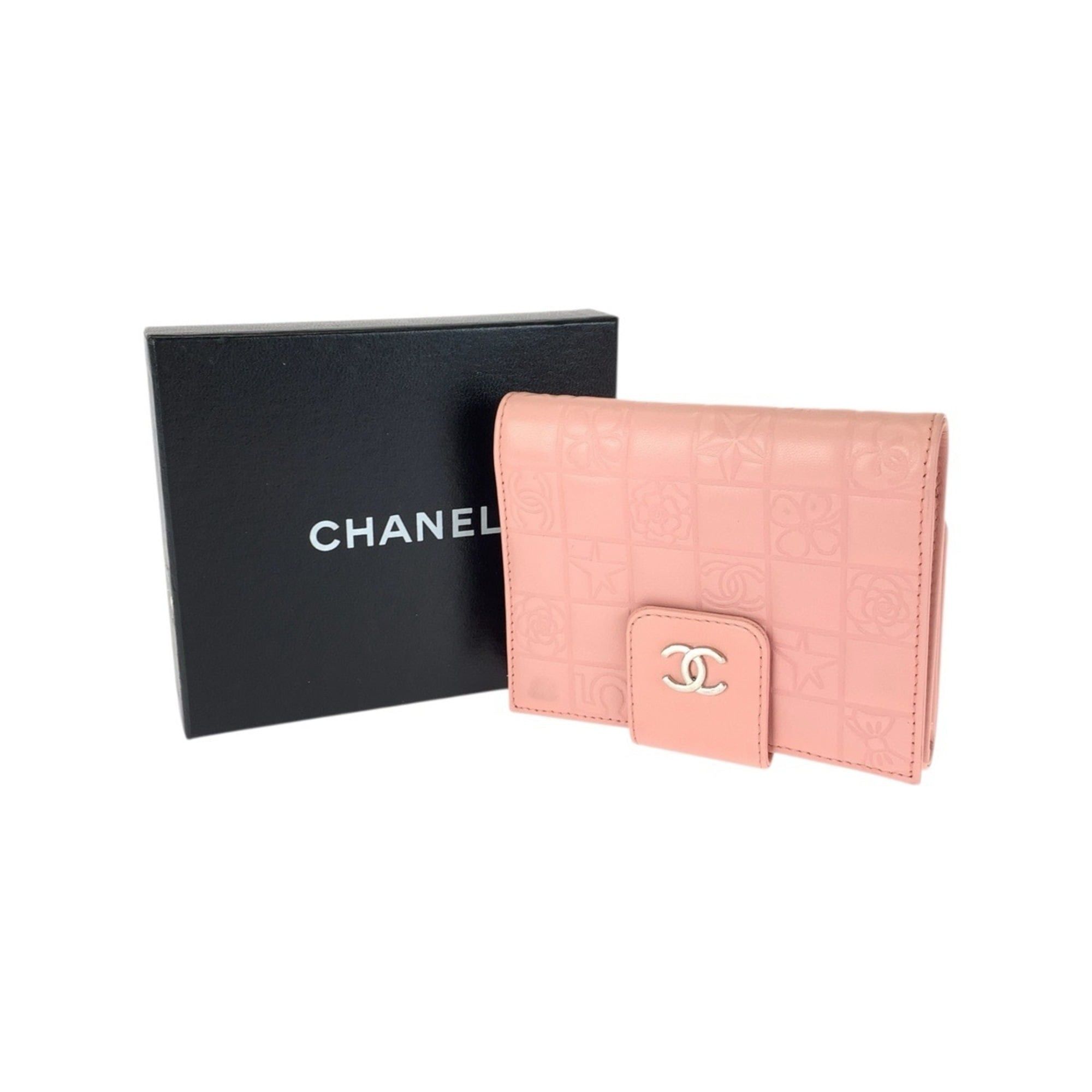 Chanel CHANEL Vintage Icon Chocolate Bar Coco Mark Pink Silver Hardware Lambskin Folding Wallet Compact for Women Size ONE SIZE - 9 Thumbnail