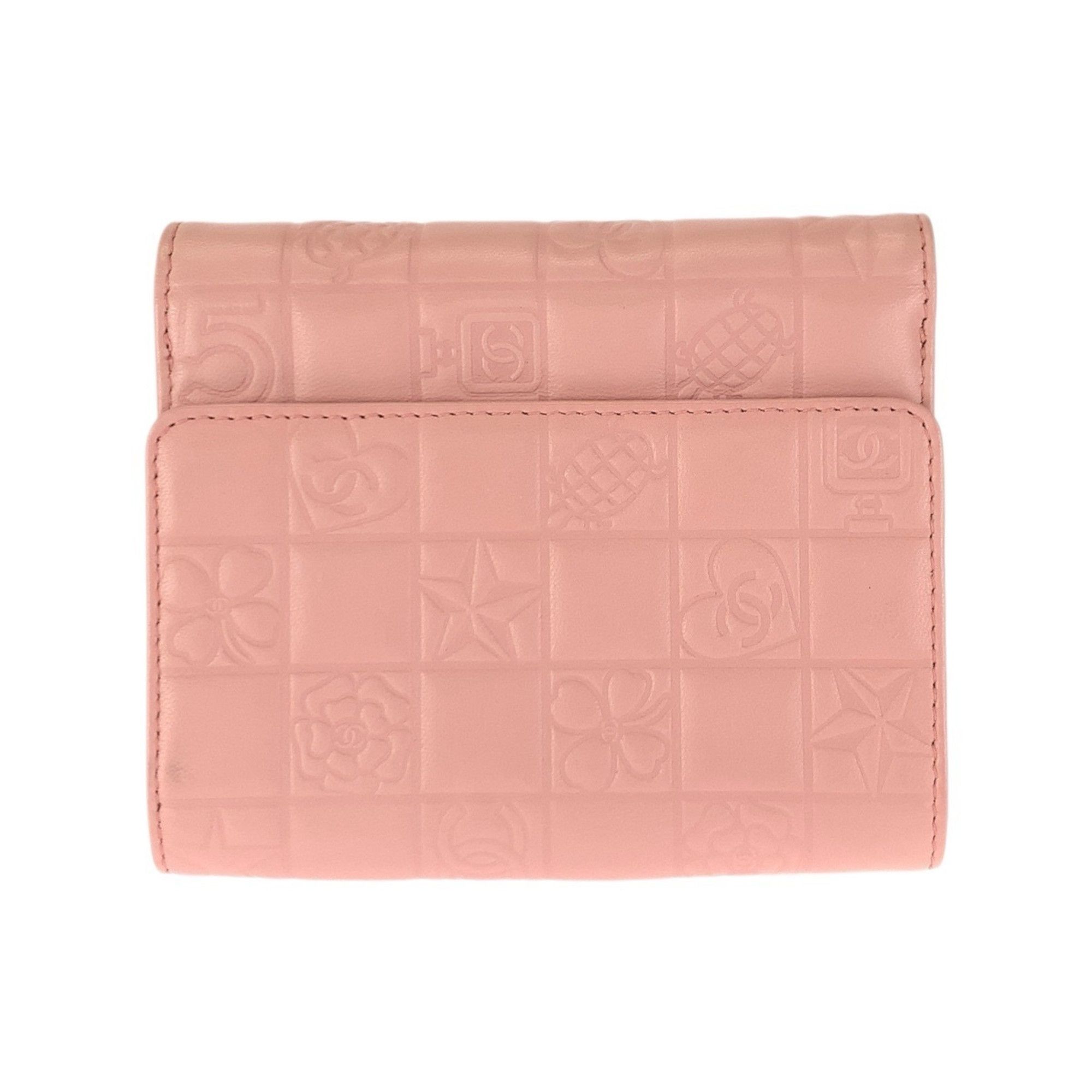 Chanel CHANEL Vintage Icon Chocolate Bar Coco Mark Pink Silver Hardware Lambskin Folding Wallet Compact for Women Size ONE SIZE - 2 Thumbnail
