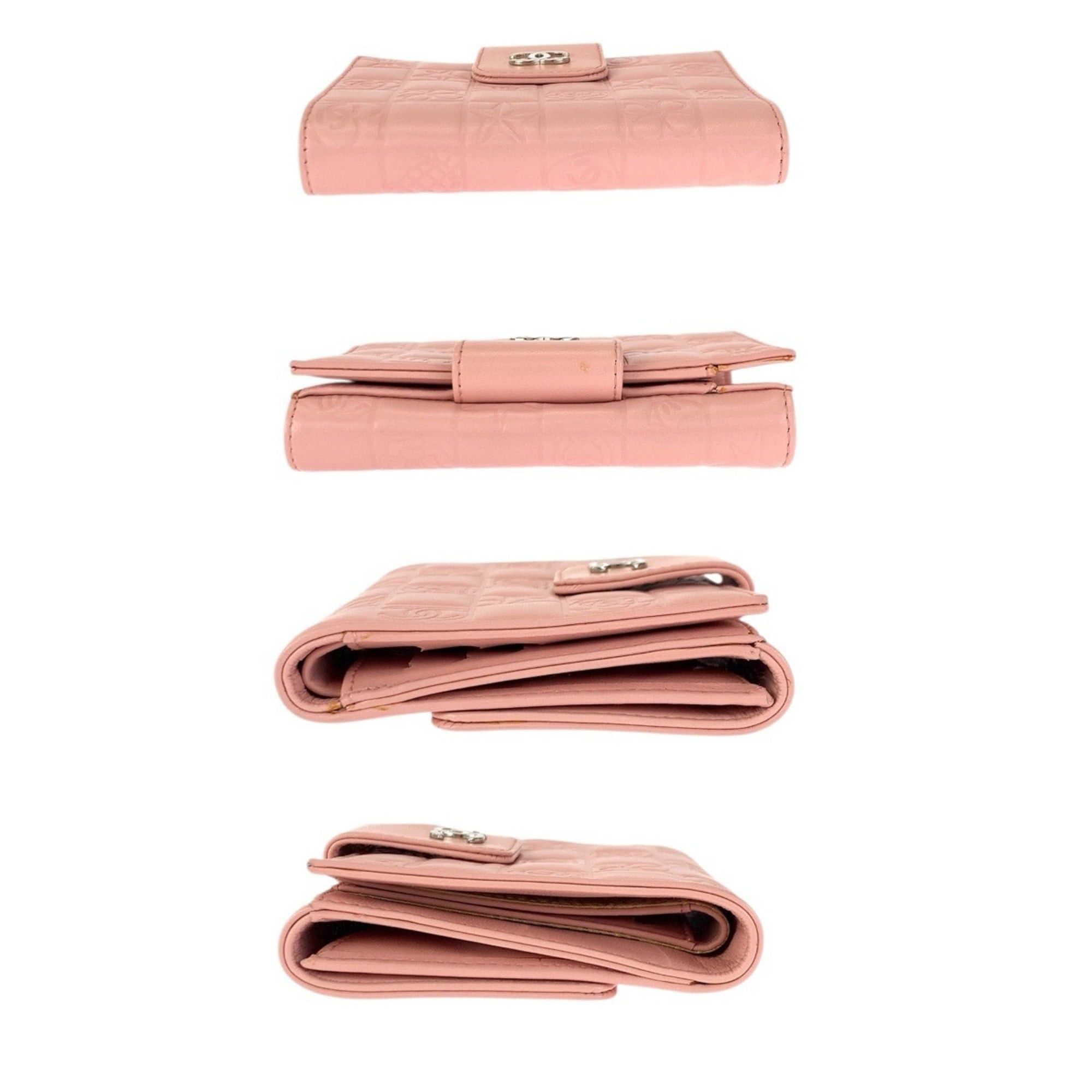 Chanel CHANEL Vintage Icon Chocolate Bar Coco Mark Pink Silver Hardware Lambskin Folding Wallet Compact for Women Size ONE SIZE - 10 Thumbnail