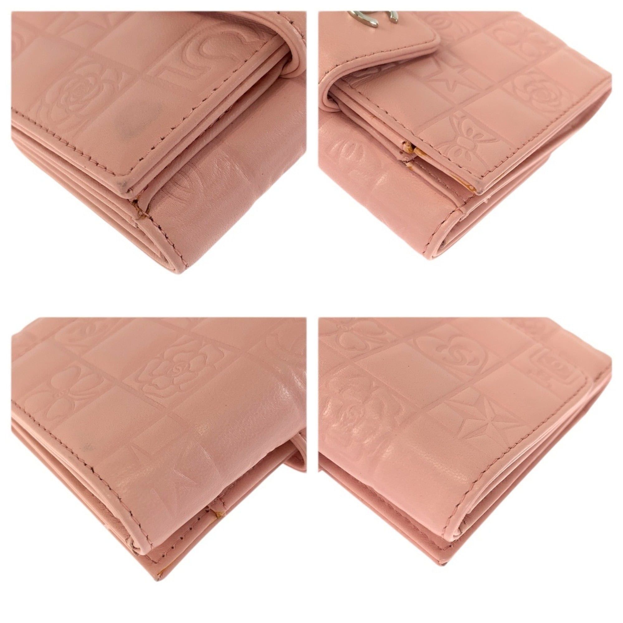 Chanel CHANEL Vintage Icon Chocolate Bar Coco Mark Pink Silver Hardware Lambskin Folding Wallet Compact for Women Size ONE SIZE - 4 Thumbnail