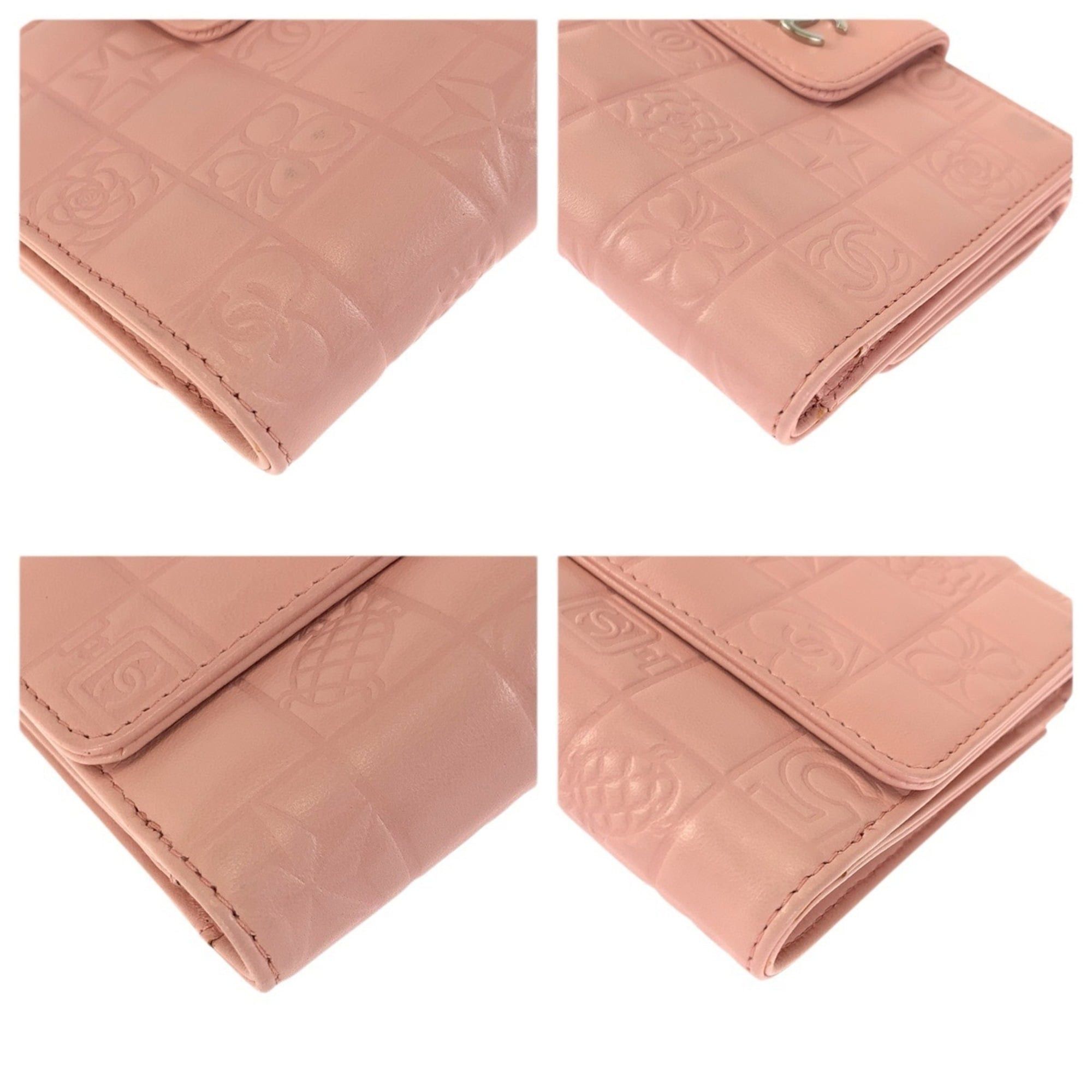 Chanel CHANEL Vintage Icon Chocolate Bar Coco Mark Pink Silver Hardware Lambskin Folding Wallet Compact for Women Size ONE SIZE - 3 Thumbnail