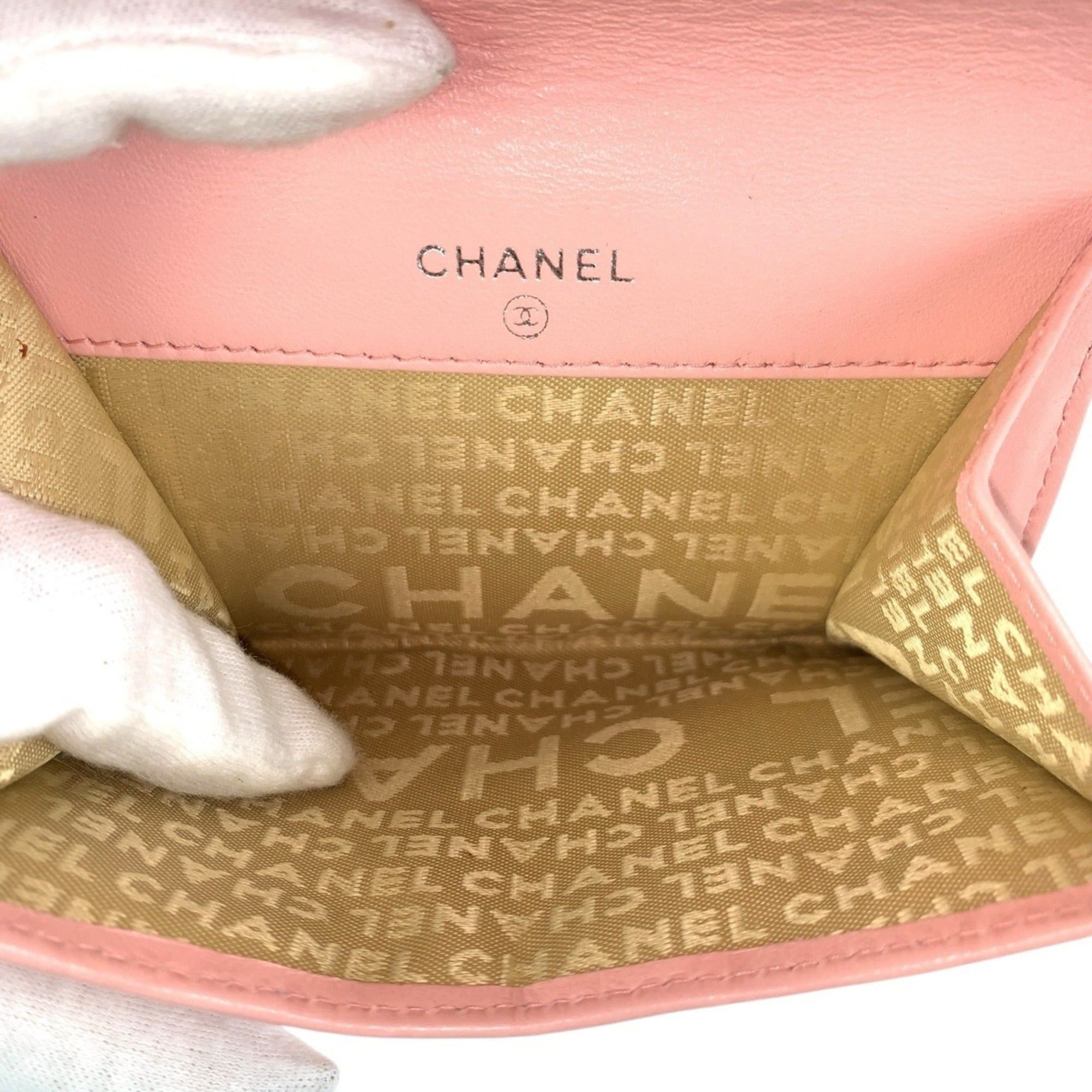 Chanel CHANEL Vintage Icon Chocolate Bar Coco Mark Pink Silver Hardware Lambskin Folding Wallet Compact for Women Size ONE SIZE - 8 Thumbnail