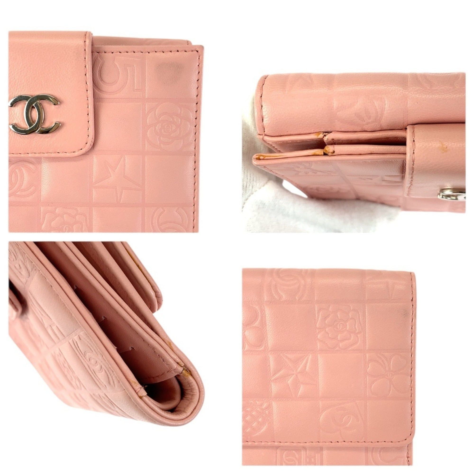 Chanel CHANEL Vintage Icon Chocolate Bar Coco Mark Pink Silver Hardware Lambskin Folding Wallet Compact for Women Size ONE SIZE - 6 Thumbnail