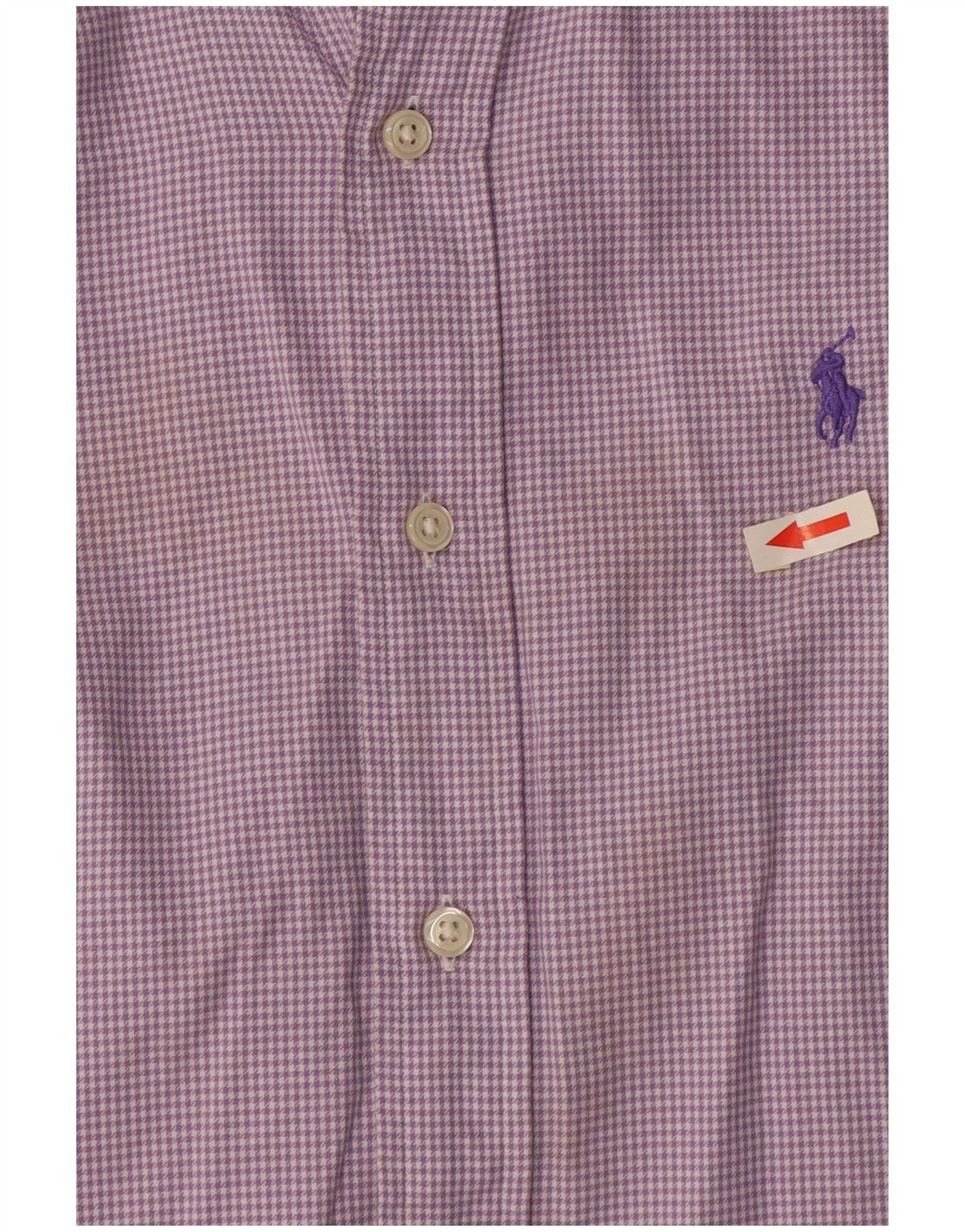 Ralph Lauren Mens Custom Fit Shirt Medium Purple Houndstooth Cotton Size US M / EU 48-50 / 2 - 3 Thumbnail