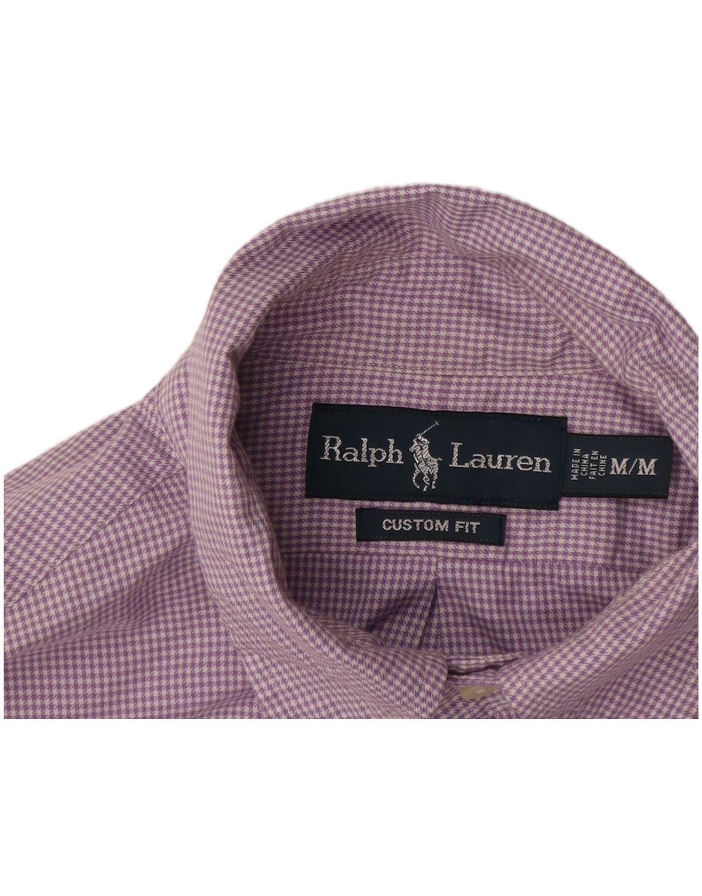 Ralph Lauren Mens Custom Fit Shirt Medium Purple Houndstooth Cotton Size US M / EU 48-50 / 2 - 4 Thumbnail