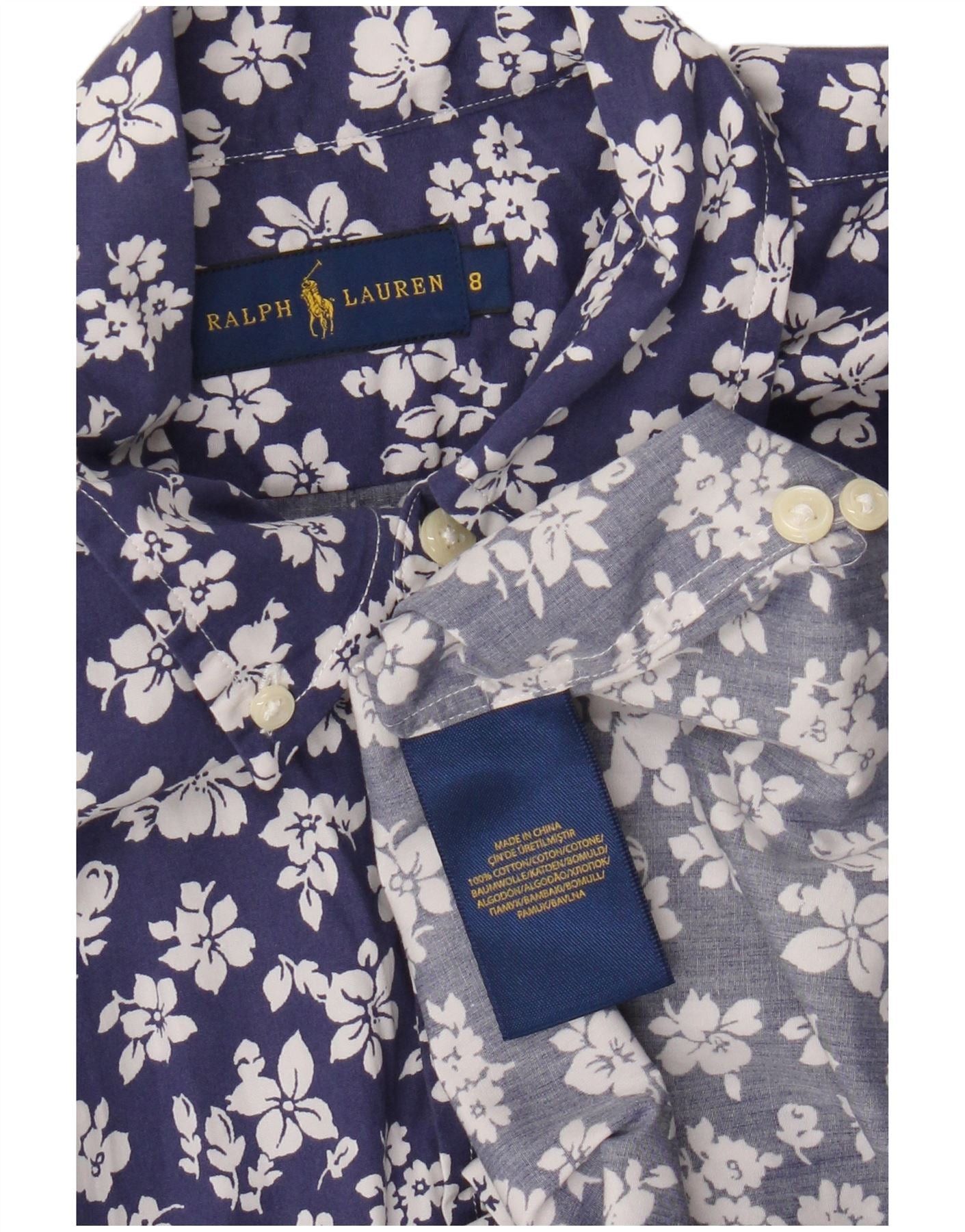 Ralph Lauren Womens Shirt US 8 Medium Navy Blue Floral Cotton Size S / US 4 / IT 40 - 3 Thumbnail