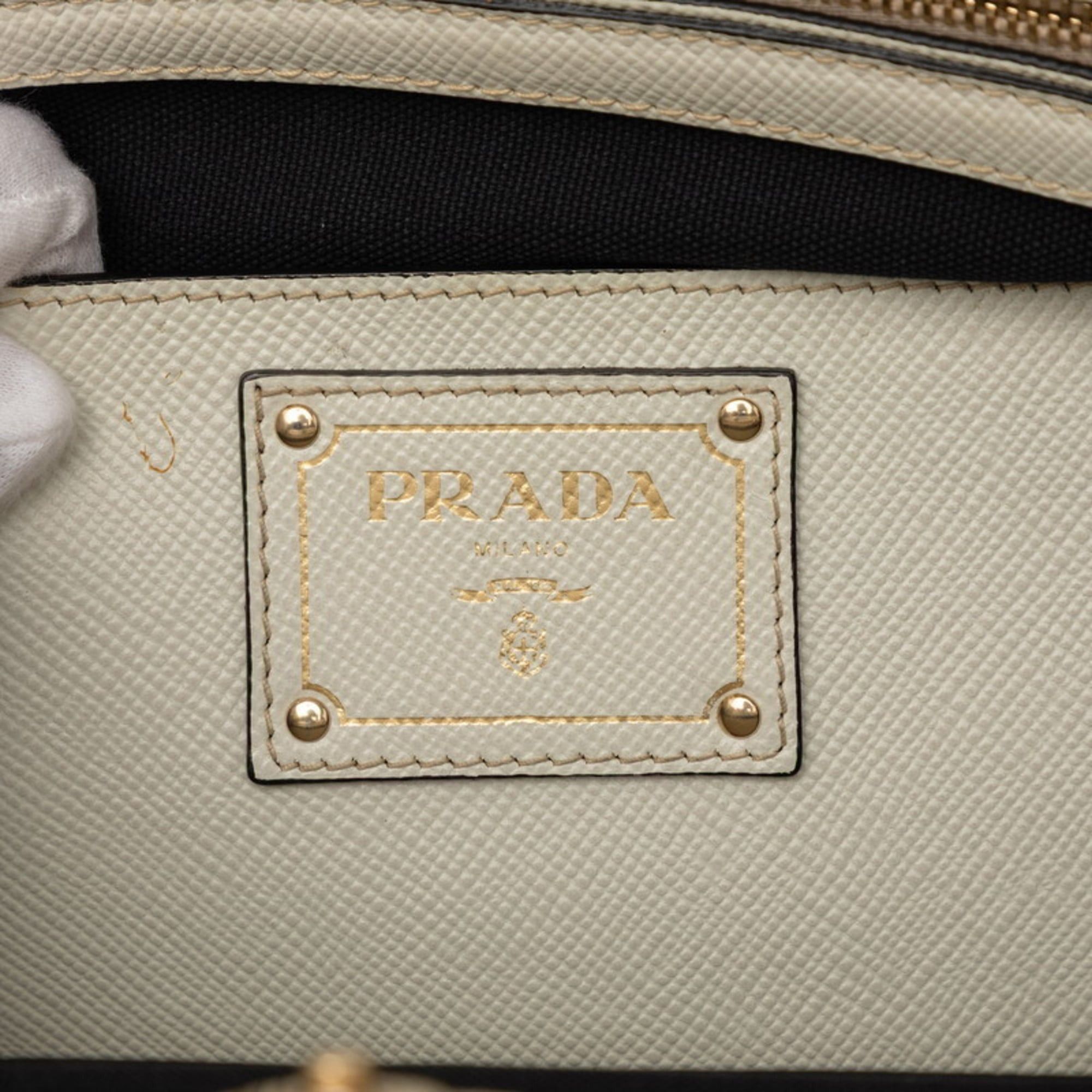 Prada Prada Shoulder Tote Handbag 2WAY BN2595 Black White Canvas Saffiano Leather Women's PRADA Size ONE SIZE - 5 Thumbnail