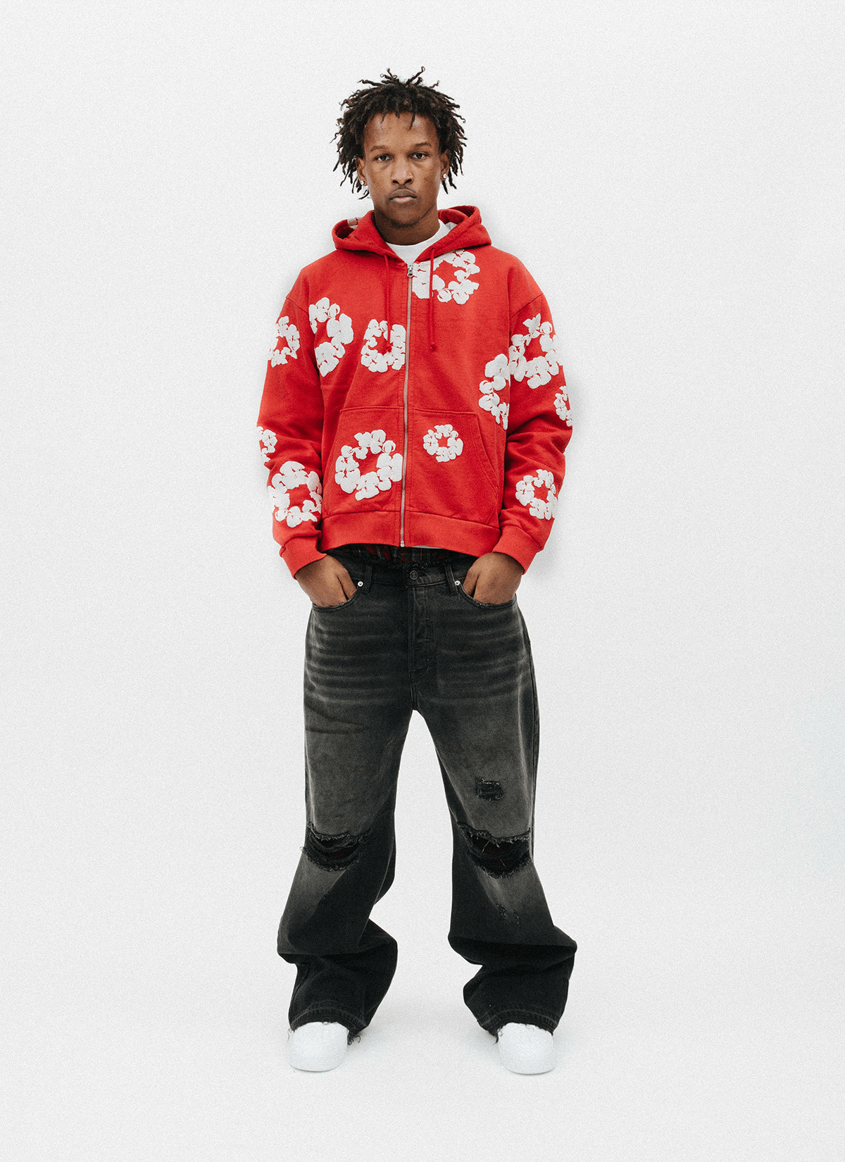 DENIM TEARS Cotton Wreath Zip Up Sweatshirt Red Size US L / EU 52-54 / 3 - 3 Thumbnail