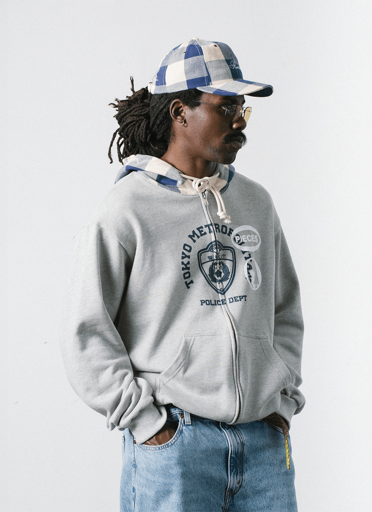 Other Pieces TKYPD Plaid Hooded Zip Up Sweatshirt Heather Grey Size US L / EU 52-54 / 3 - 4 Thumbnail