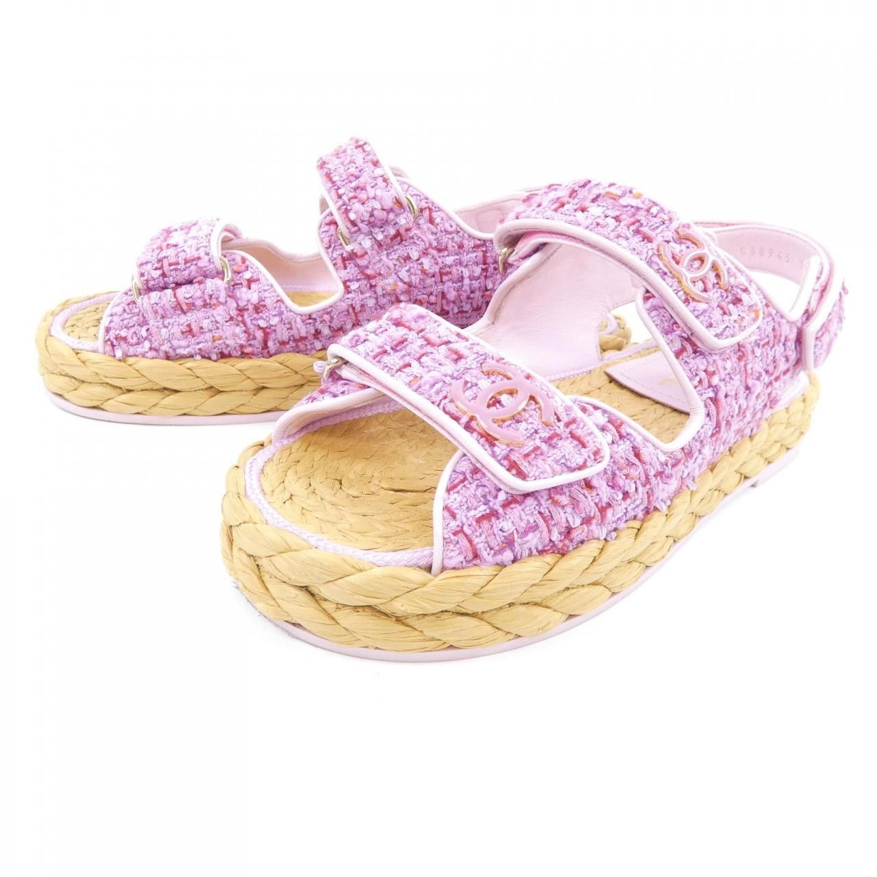 Chanel Chanel Chanel Tweed Patent Calfskin Sandals Textile Shoes G38945Y55805 DUTY FREE for USA Size ONE SIZE - 3 Thumbnail