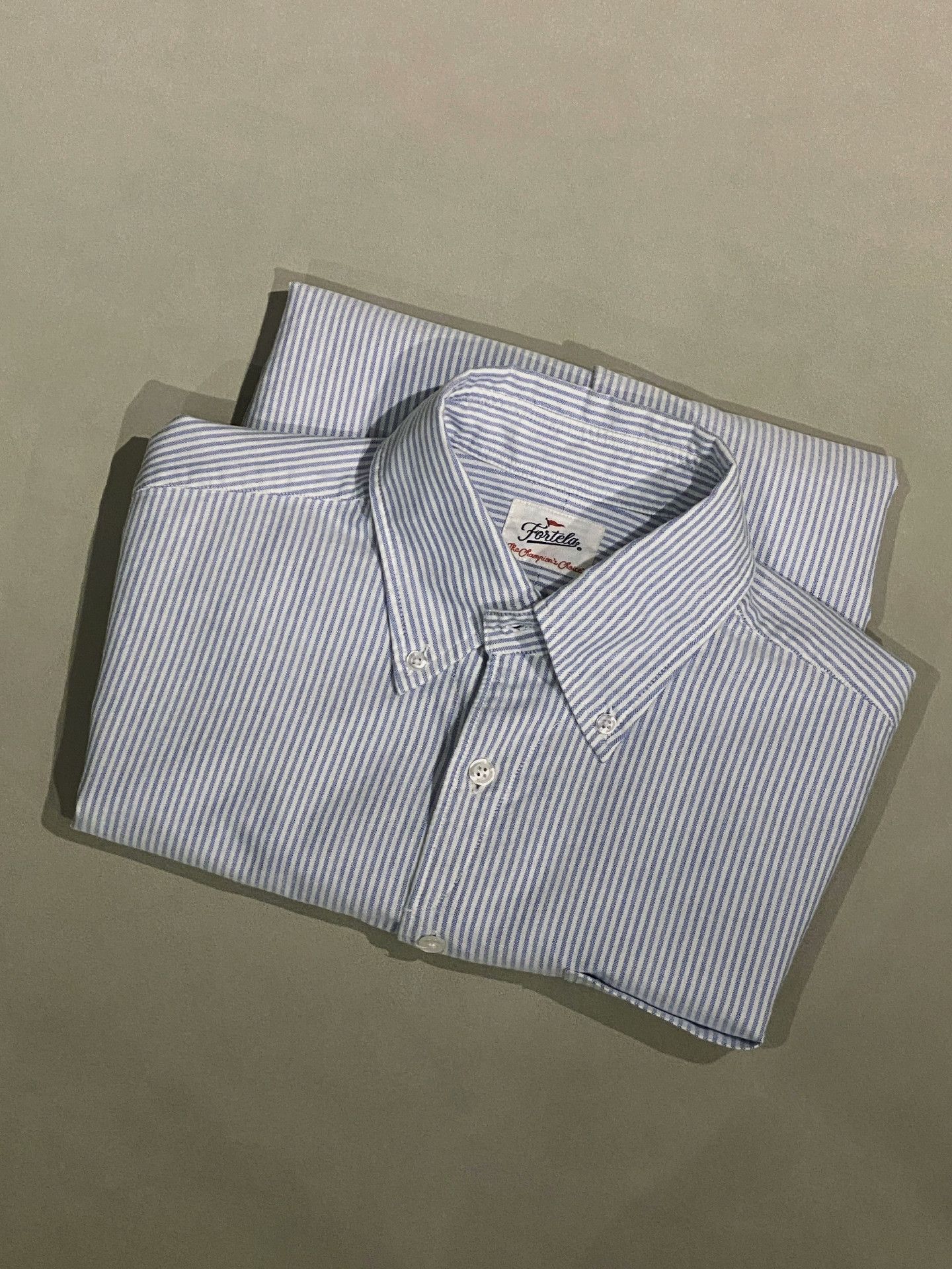 Fortela FORTELA Blue White Stripe Oxford Shirt Size US M / EU 48-50 / 2 - 4 Thumbnail