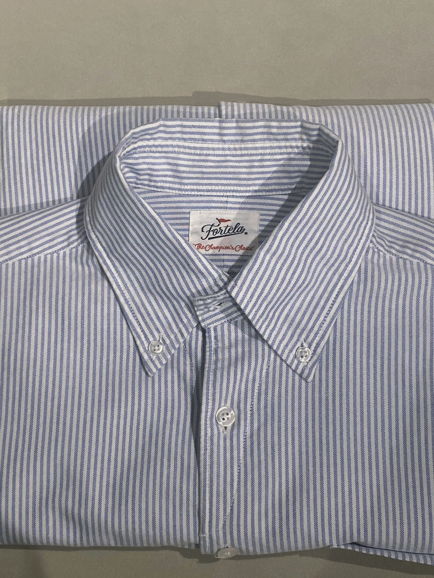 Fortela FORTELA Blue White Stripe Oxford Shirt Size US M / EU 48-50 / 2 - 3 Thumbnail