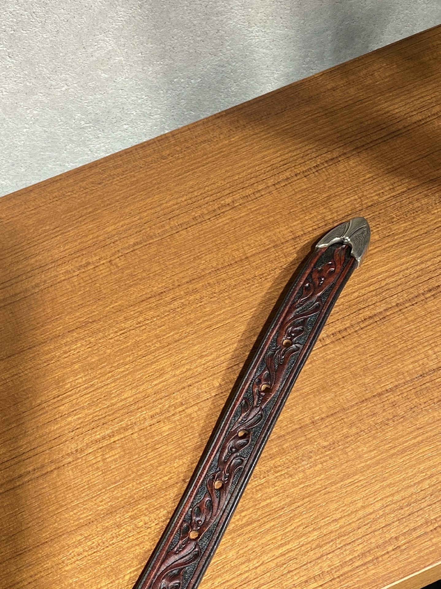 Japanese Brand Japanese Handmade Silver Head Retro Engraved Leather Belt Size ONE SIZE - 5 Thumbnail