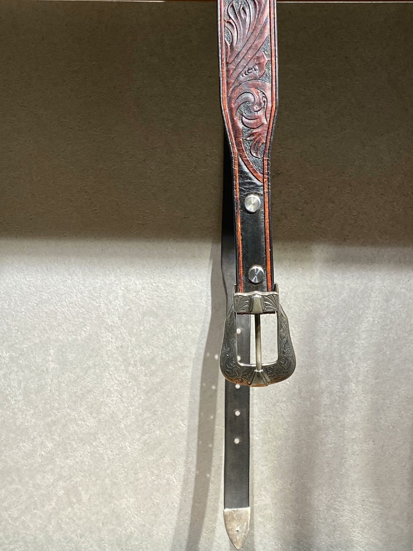 Japanese Brand Japanese Handmade Silver Head Retro Engraved Leather Belt Size ONE SIZE - 2 Thumbnail