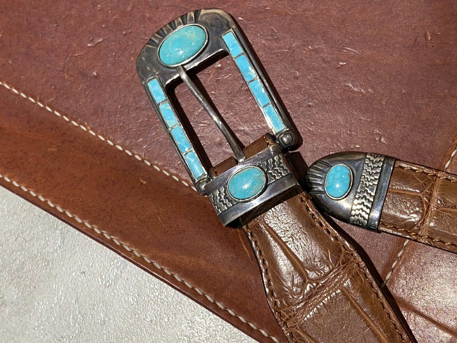 Japanese Brand Japanese Handmade 925 Silver Turquoise Crocodile Strap Size ONE SIZE - 2 Thumbnail