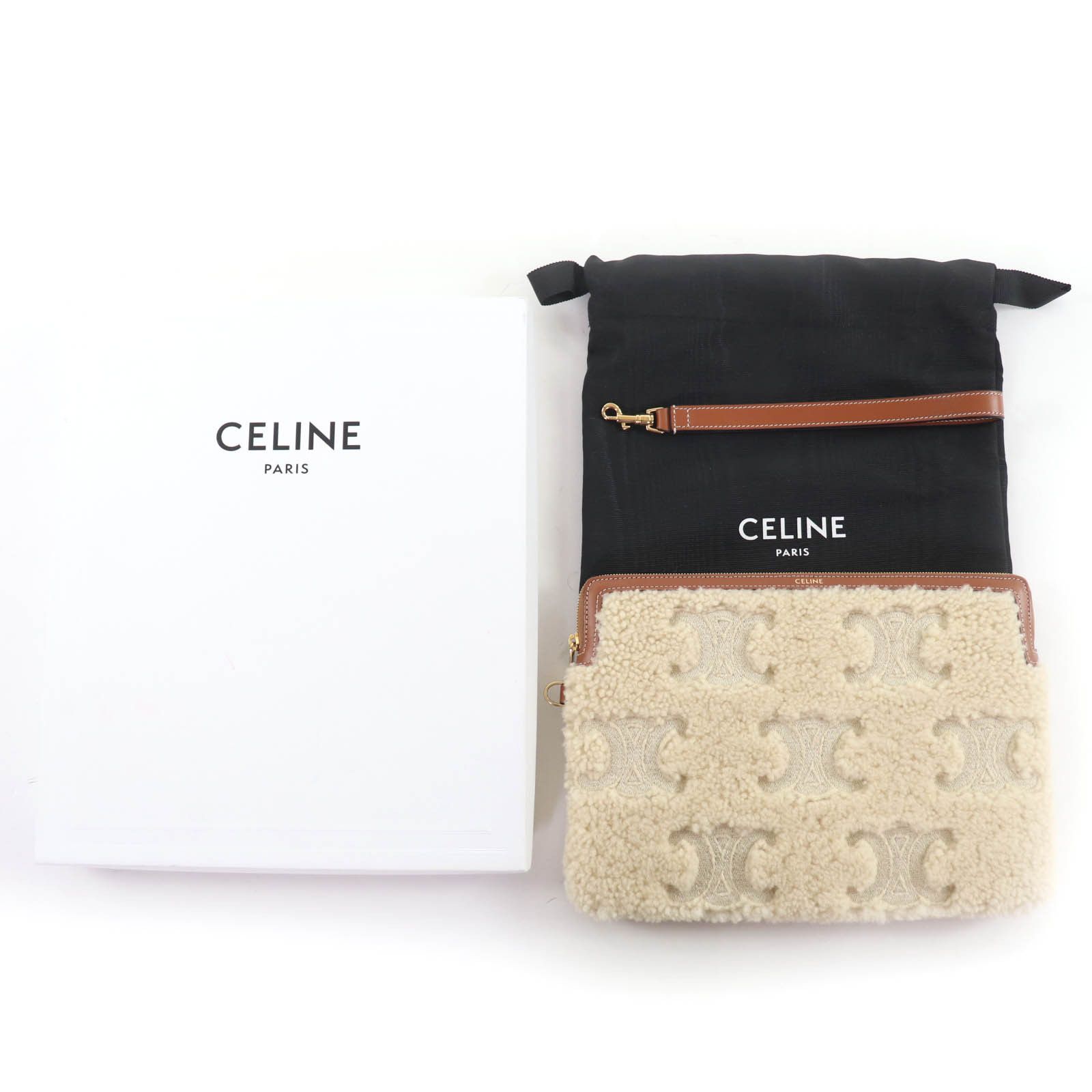 Celine Celine Celine Small Pouch With Strap Shearling Leather Clutch Fur Clutch Bag 10J503FJ4 DUTY FREE for USA Size ONE SIZE - 2 Thumbnail