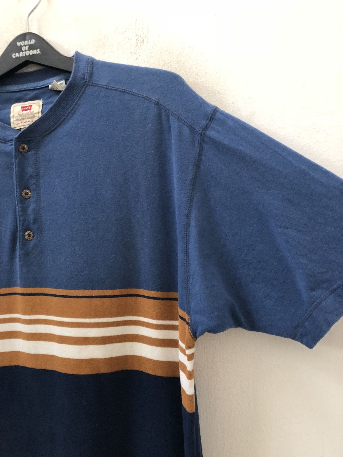 Levi's Vintage 90s Levi's Made in Usa Striped Henley Shirt Size US L / EU 52-54 / 3 - 2 Thumbnail