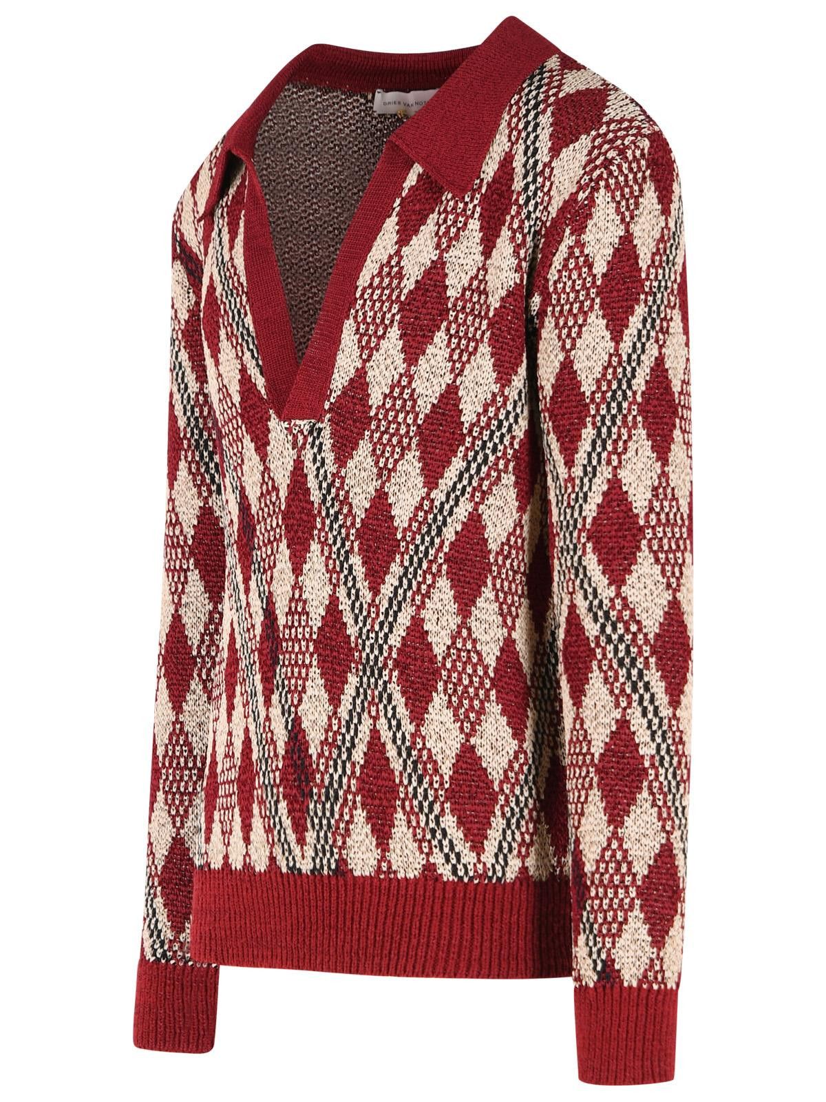 Dries Van Noten DRIES VAN NOTEN 'Macrame' Burgundy Viscose Blend Sweater Size US M / EU 48-50 / 2 - 2 Thumbnail
