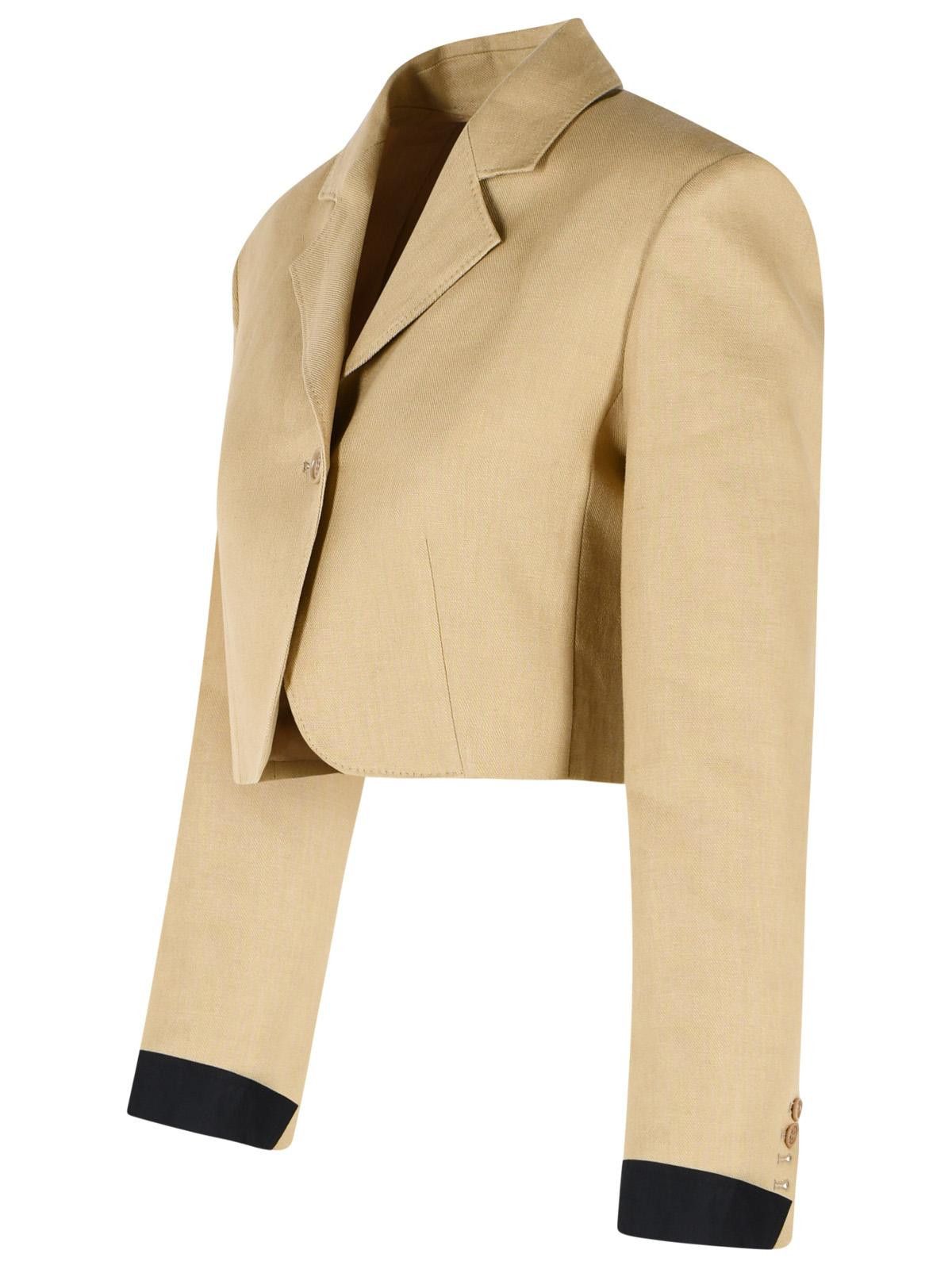 Max Mara MAX MARA 'Buono' Diagonal Cropped Jacket In Camel Linen Size M / US 6-8 / IT 42-44 - 2 Thumbnail