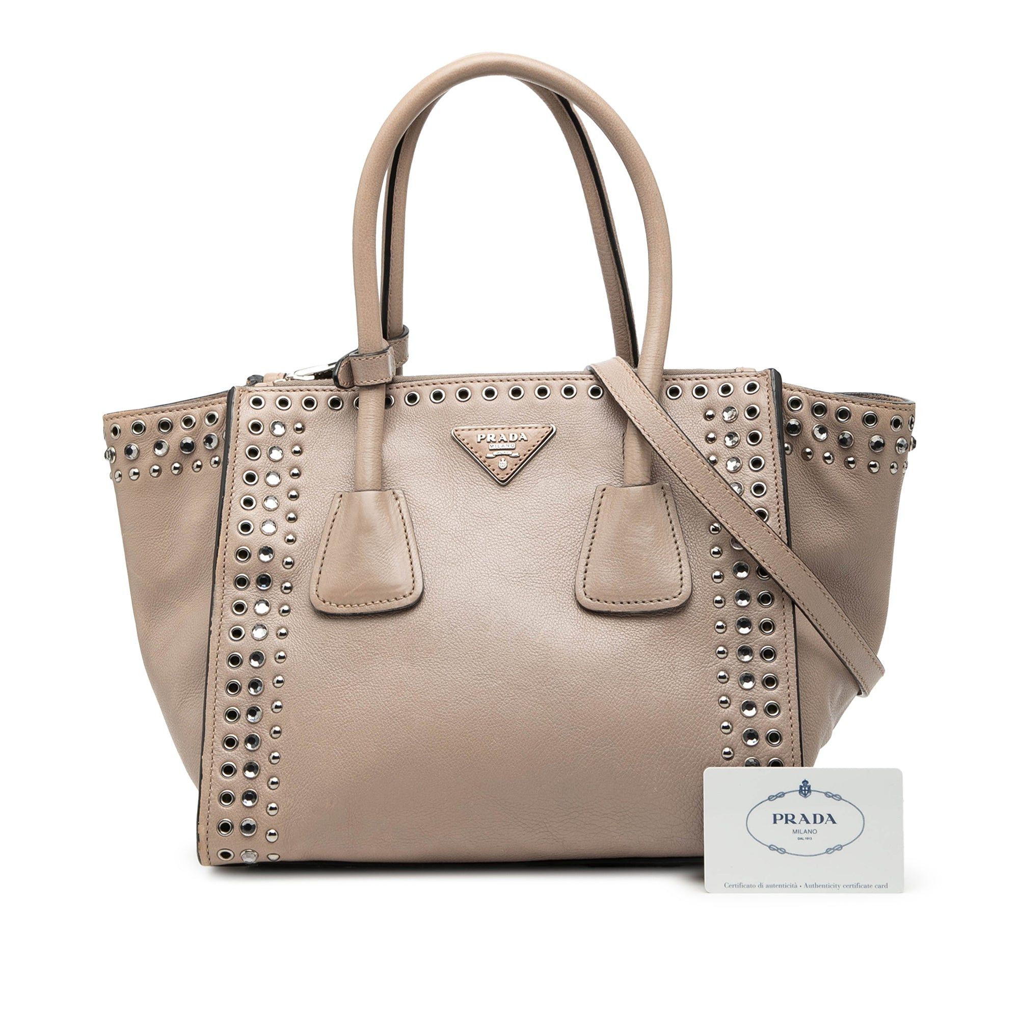 Prada Glace Calf Studded Twin Pocket Satchel Size ONE SIZE - 7 Thumbnail