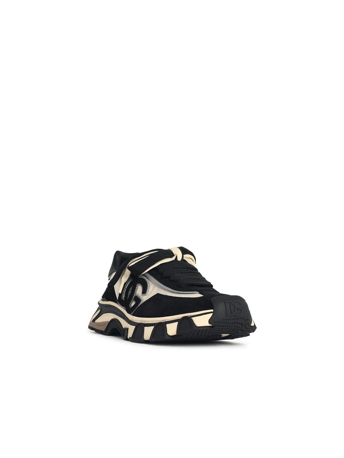 Dolce & Gabbana DOLCE & GABBANA 'Airmaster' Ivory And Black Fabric And Leather Sneakers Size US 9 / EU 42 - 2 Thumbnail
