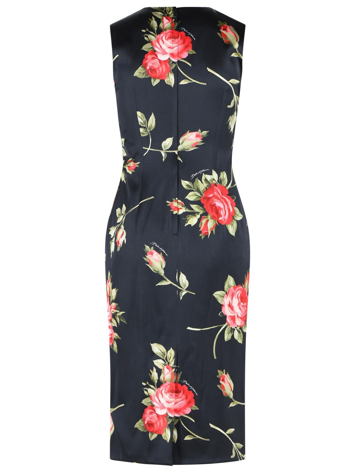 Dolce & Gabbana DOLCE & GABBANA 'Bouquet Di Rose' Black Viscose Dress Size XS / US 0-2 / IT 36-38 - 3 Thumbnail
