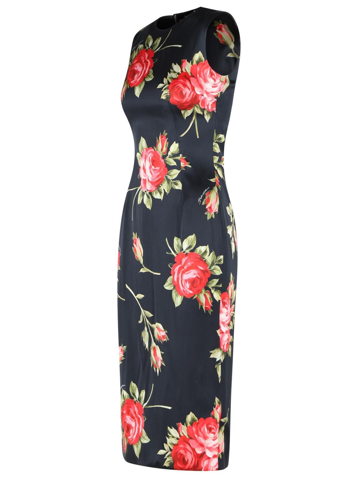 Dolce & Gabbana DOLCE & GABBANA 'Bouquet Di Rose' Black Viscose Dress Size XS / US 0-2 / IT 36-38 - 2 Thumbnail