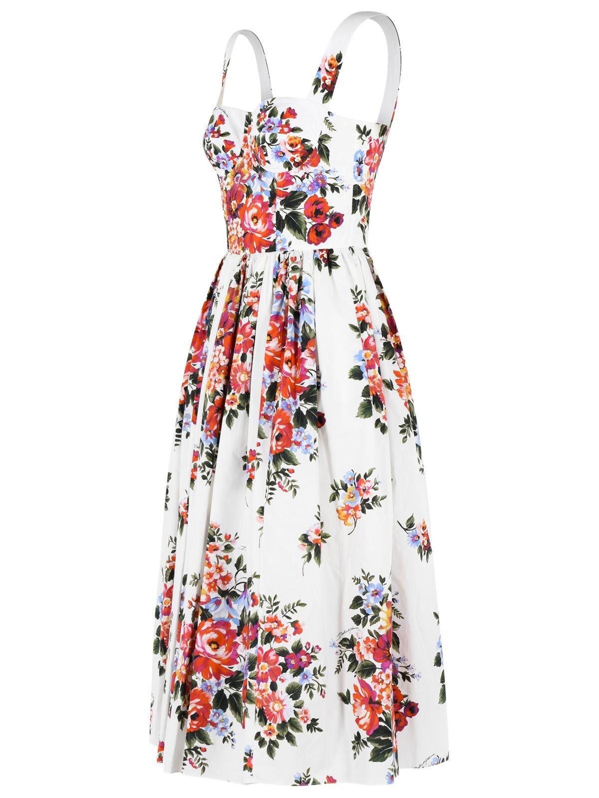 Dolce & Gabbana DOLCE & GABBANA 'Fiori' White Cotton Dress Size M / US 6-8 / IT 42-44 - 2 Thumbnail