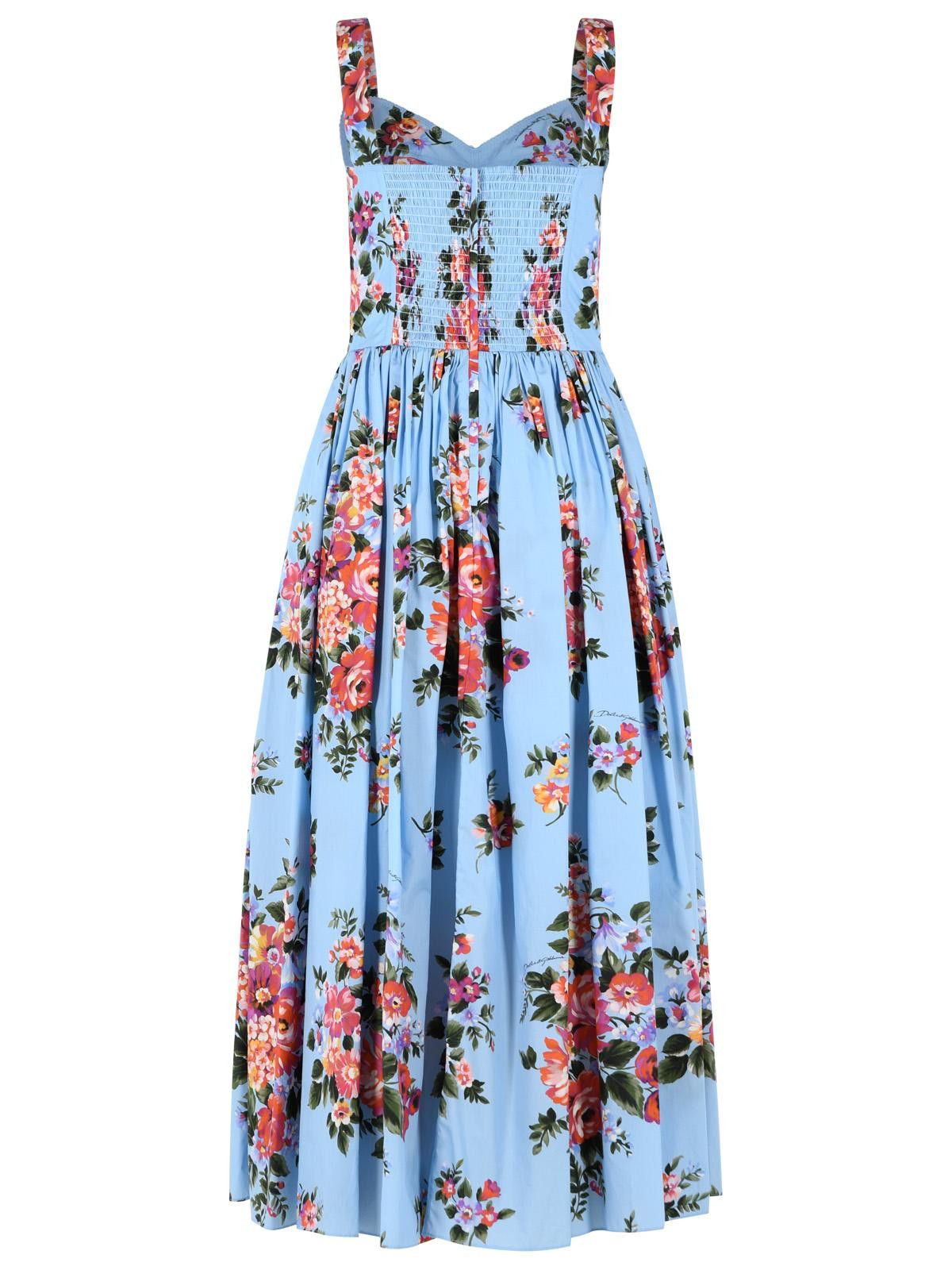 Dolce & Gabbana DOLCE & GABBANA Floral Dress In Light Blue Cotton Size M / US 6-8 / IT 42-44 - 3 Thumbnail