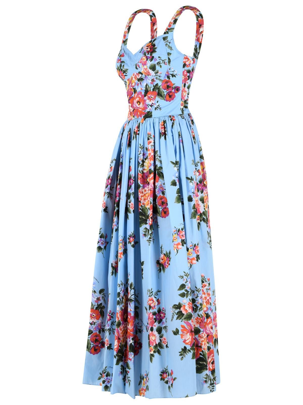 Dolce & Gabbana DOLCE & GABBANA Floral Dress In Light Blue Cotton Size M / US 6-8 / IT 42-44 - 2 Thumbnail