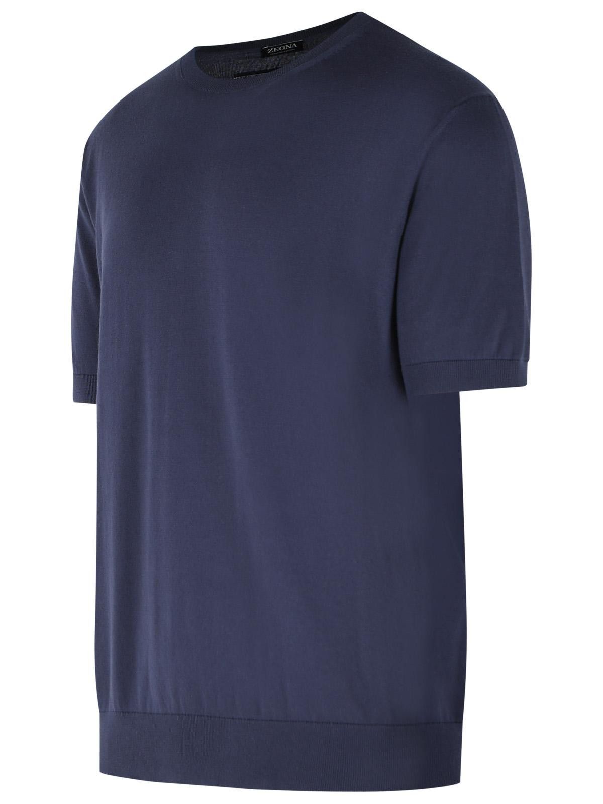 Ermenegildo Zegna ZEGNA Blue Cotton T-Shirt Size US M / EU 48-50 / 2 - 2 Thumbnail