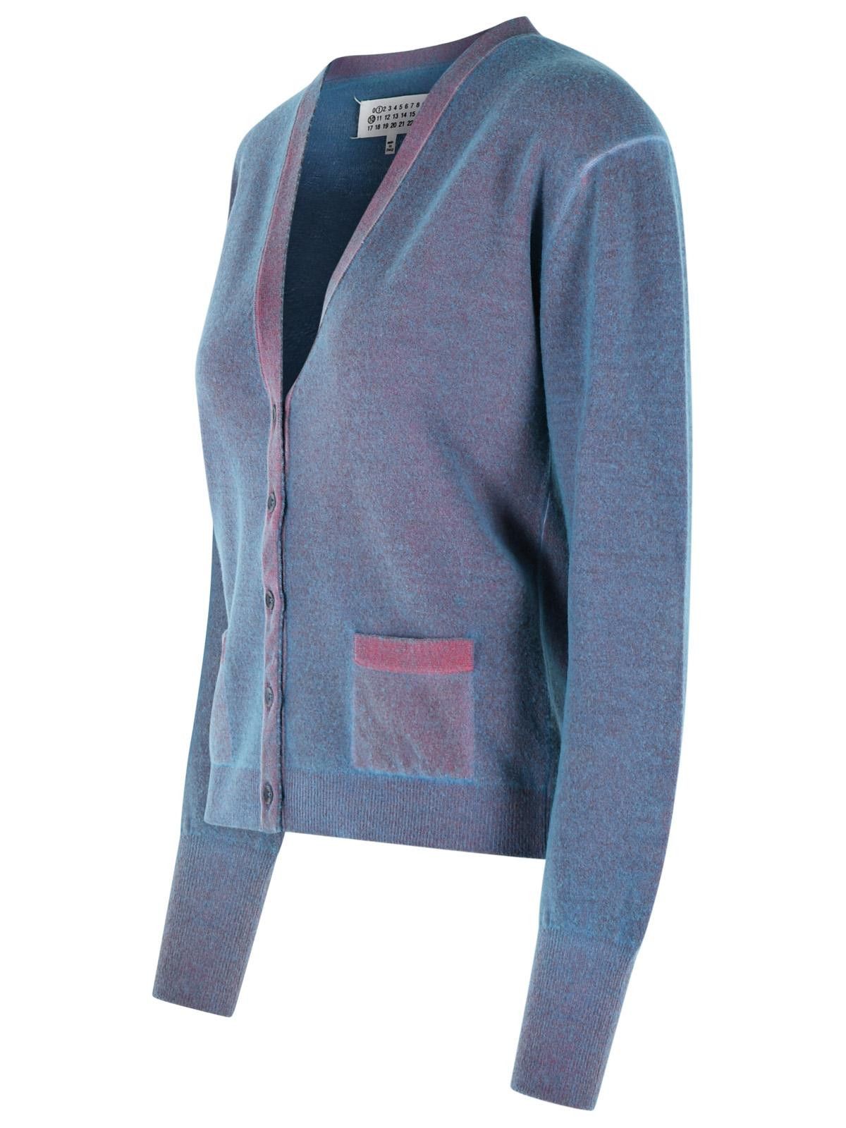 Maison Margiela MAISON MARGIELA Virgin Wool Cardigan With Light Blue And Red V-Neck Size M / US 6-8 / IT 42-44 - 2 Thumbnail