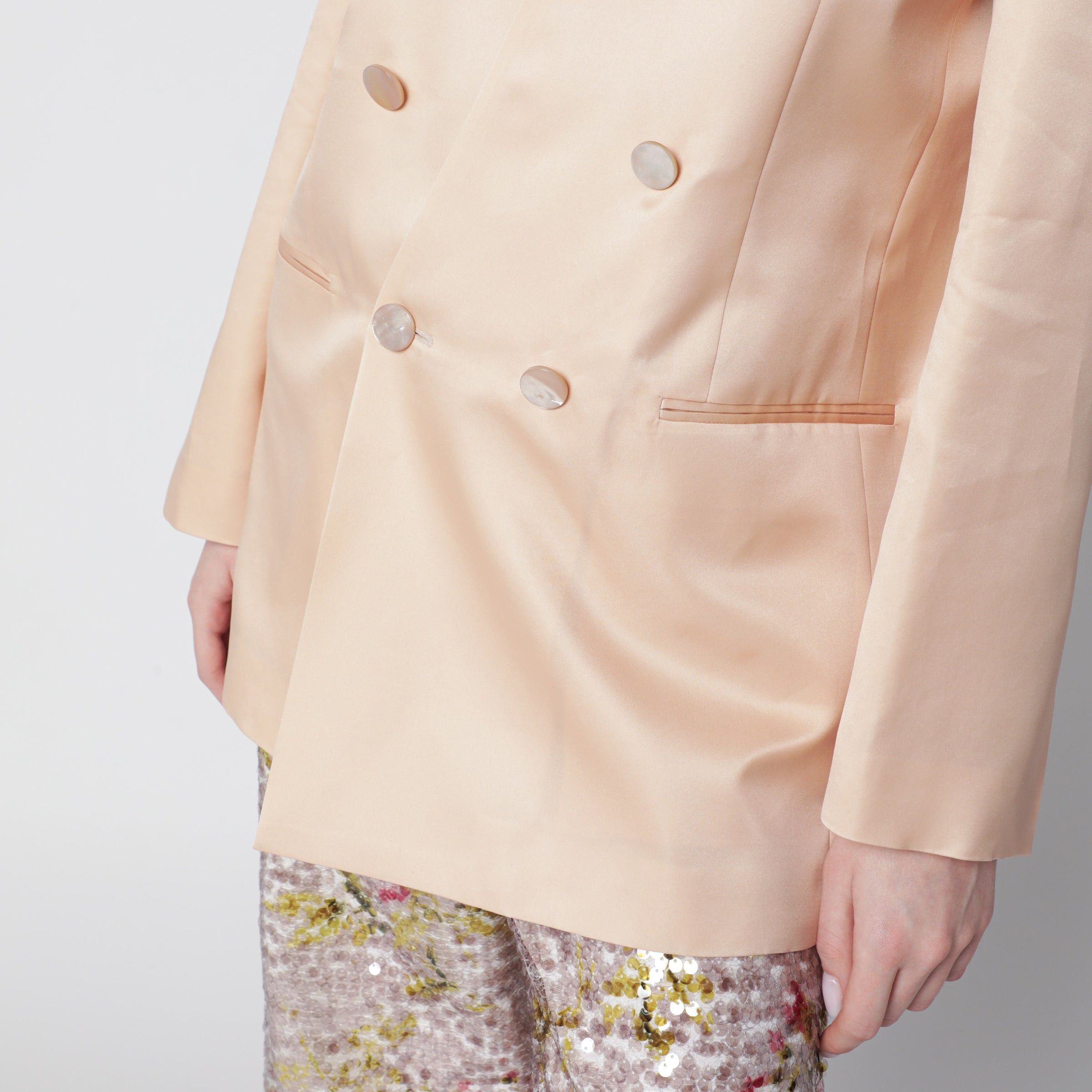 Alberta Ferretti Alberta Ferretti Beige Double-Breasted Jacket In Silk Organza Size S / US 4 / IT 40 - 2 Thumbnail