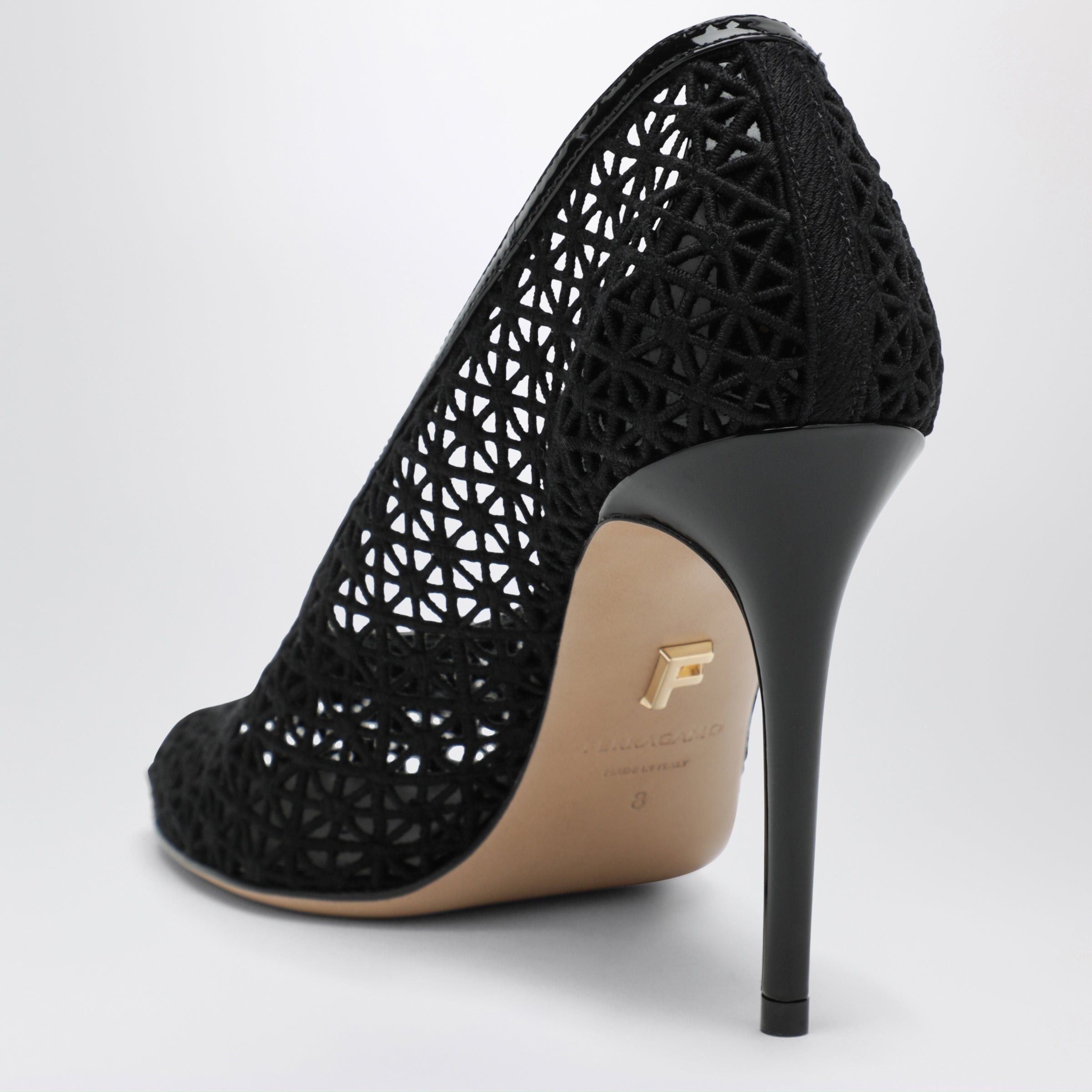 Salvatore Ferragamo Ferragamo Black Macrame Pump Size US 10.5 / IT 40.5 - 2 Thumbnail