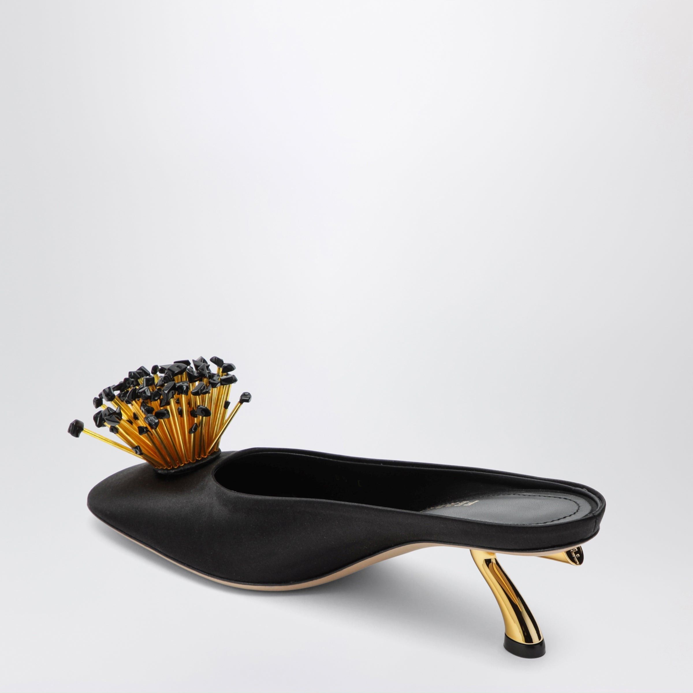 Salvatore Ferragamo Ferragamo Black Mules With Sculptural Heel And Crystal Flower Size US 8.5 / IT 38.5 - 2 Thumbnail