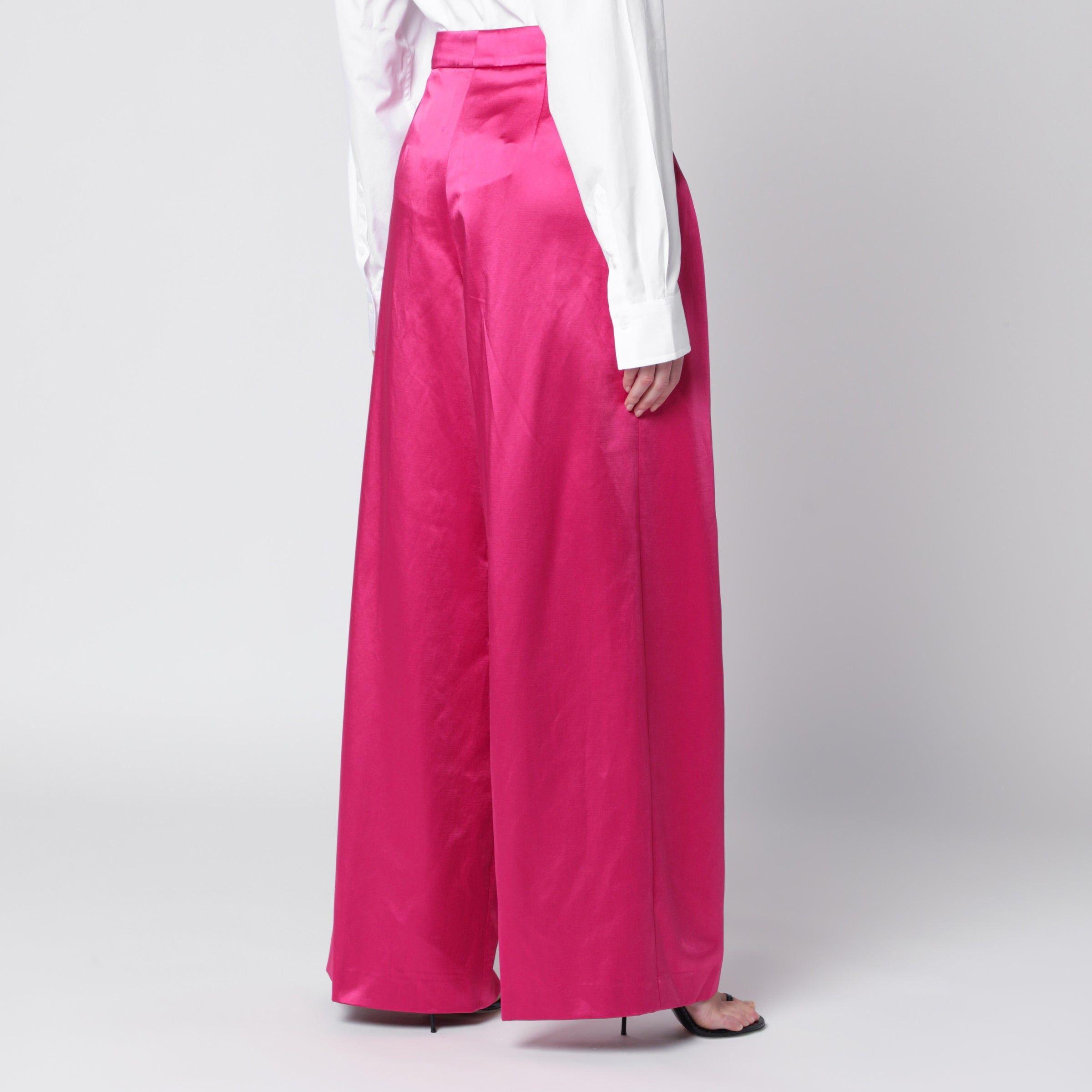 Dries Van Noten Dries Van Noten Wide Pleated Fuchsia Satin Trousers Size 27" / US 4 / IT 40 - 2 Thumbnail