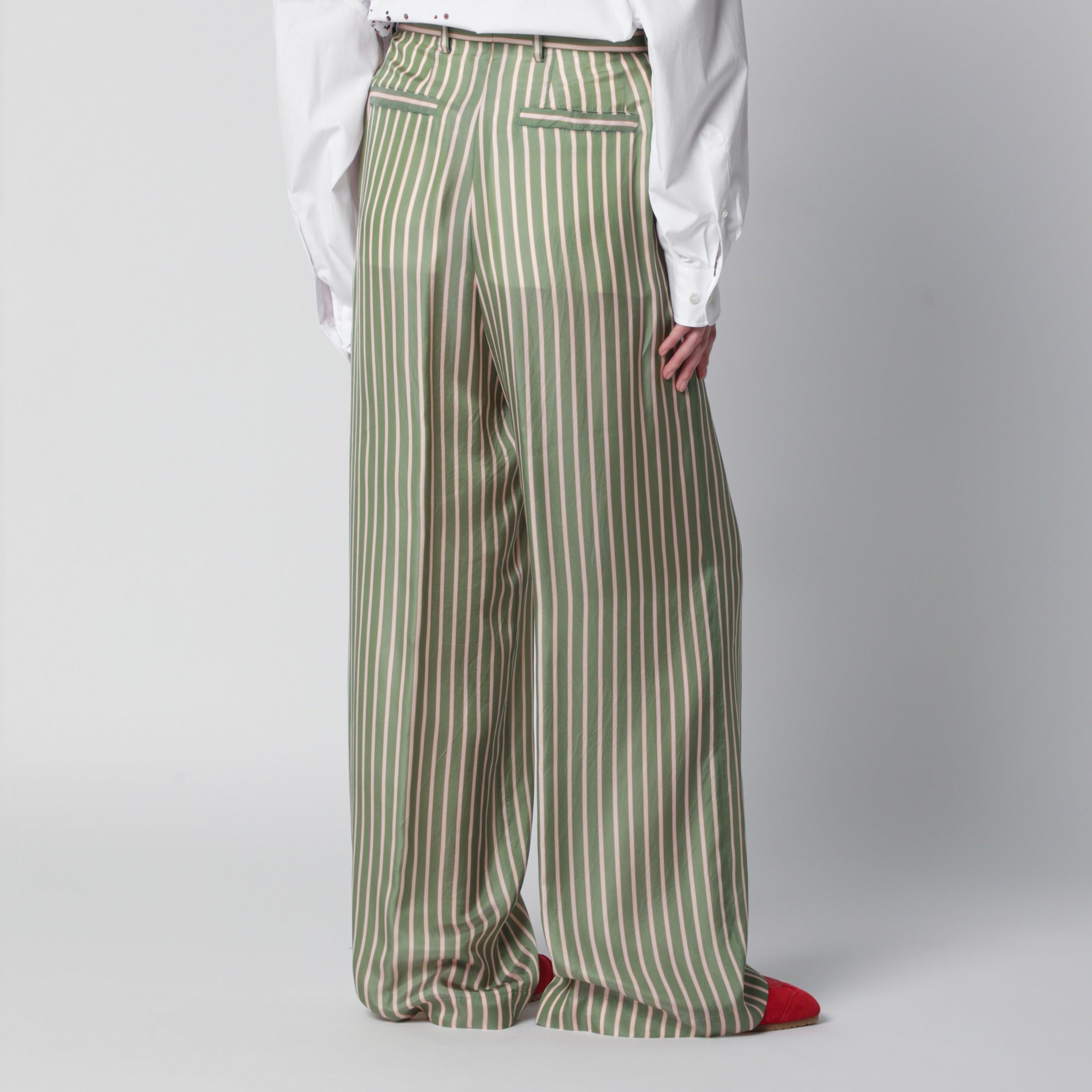 Dries Van Noten Dries Van Noten Wide-Leg Green Striped Trousers Size 30" / US 8 / IT 44 - 2 Thumbnail