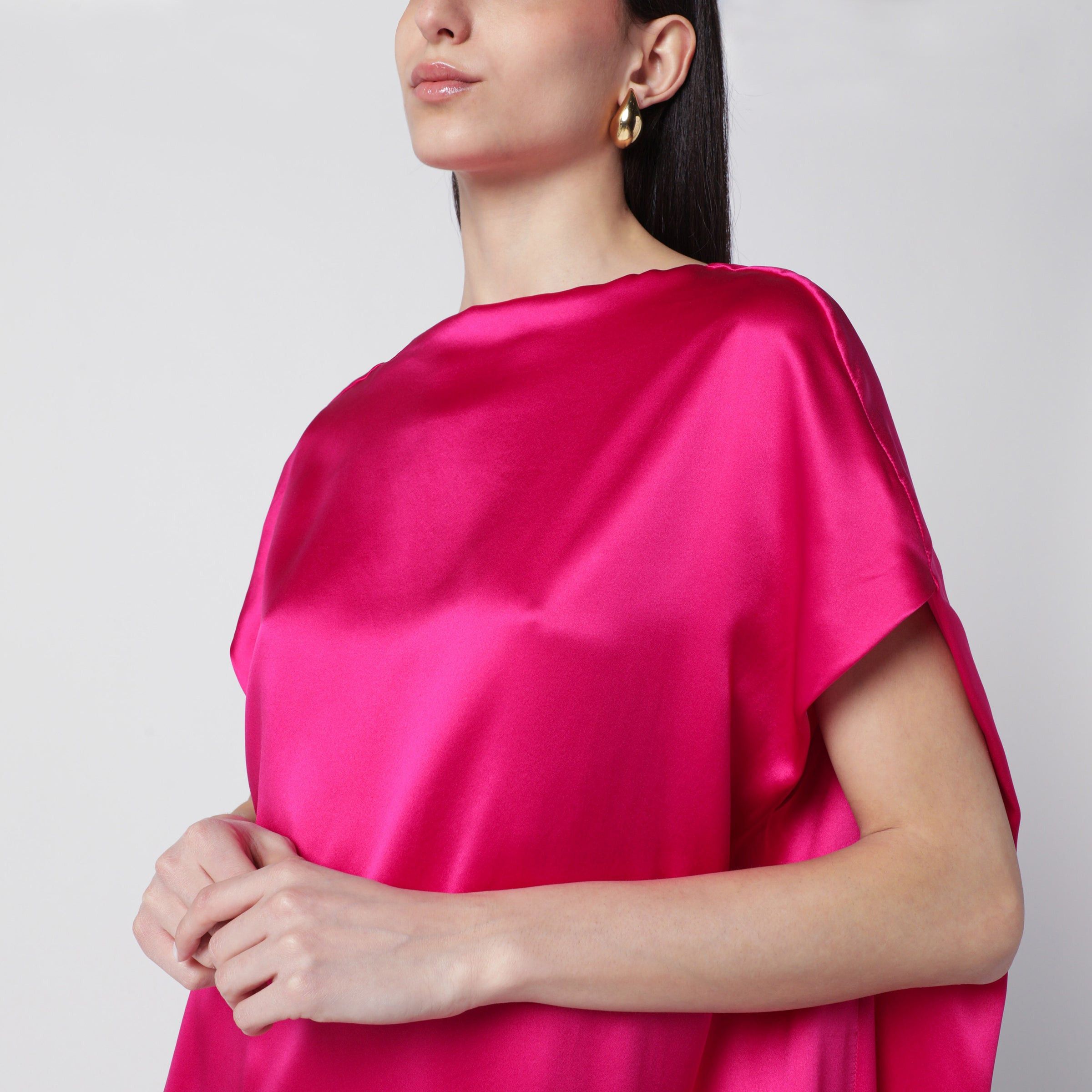 Dries Van Noten Dries Van Noten Fuchsia Silk Satin Midi Dress Size ONE SIZE - 2 Thumbnail