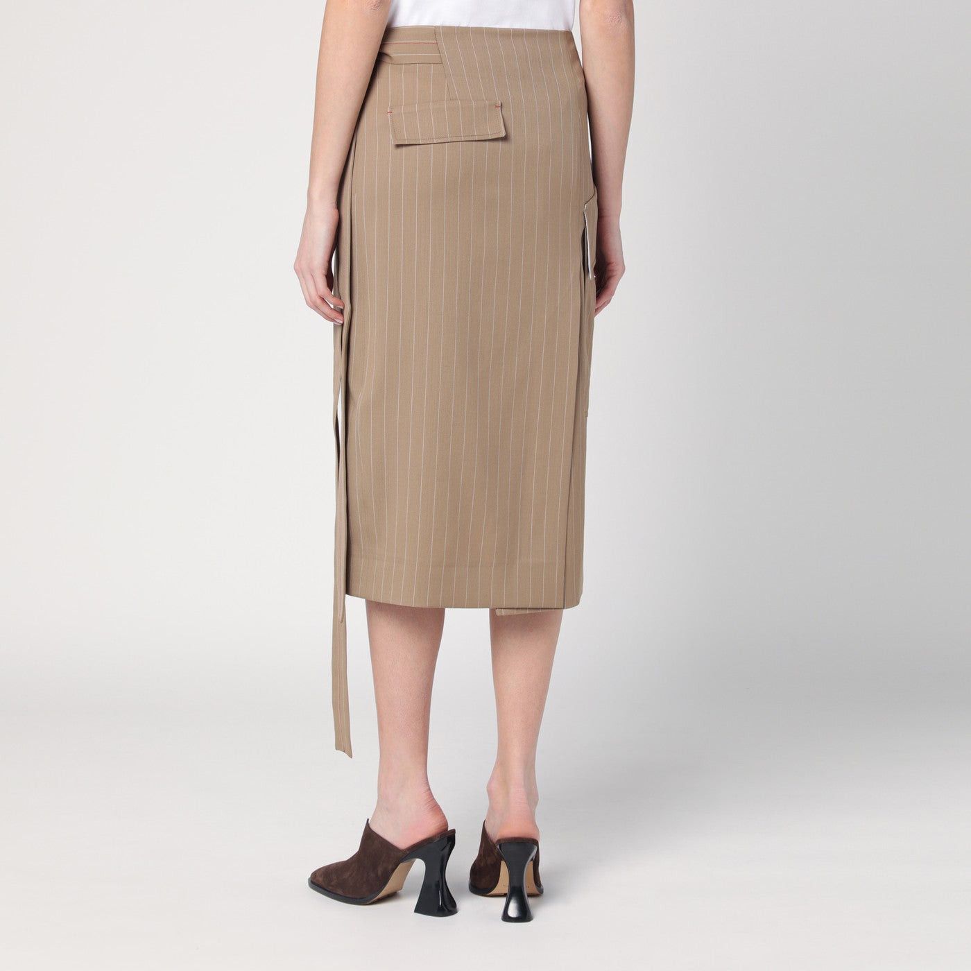 Victoria Beckham Victoria Beckham Sand-Coloured Pinstriped Wrap Skirt Size 27" / US 4 / IT 40 - 2 Thumbnail