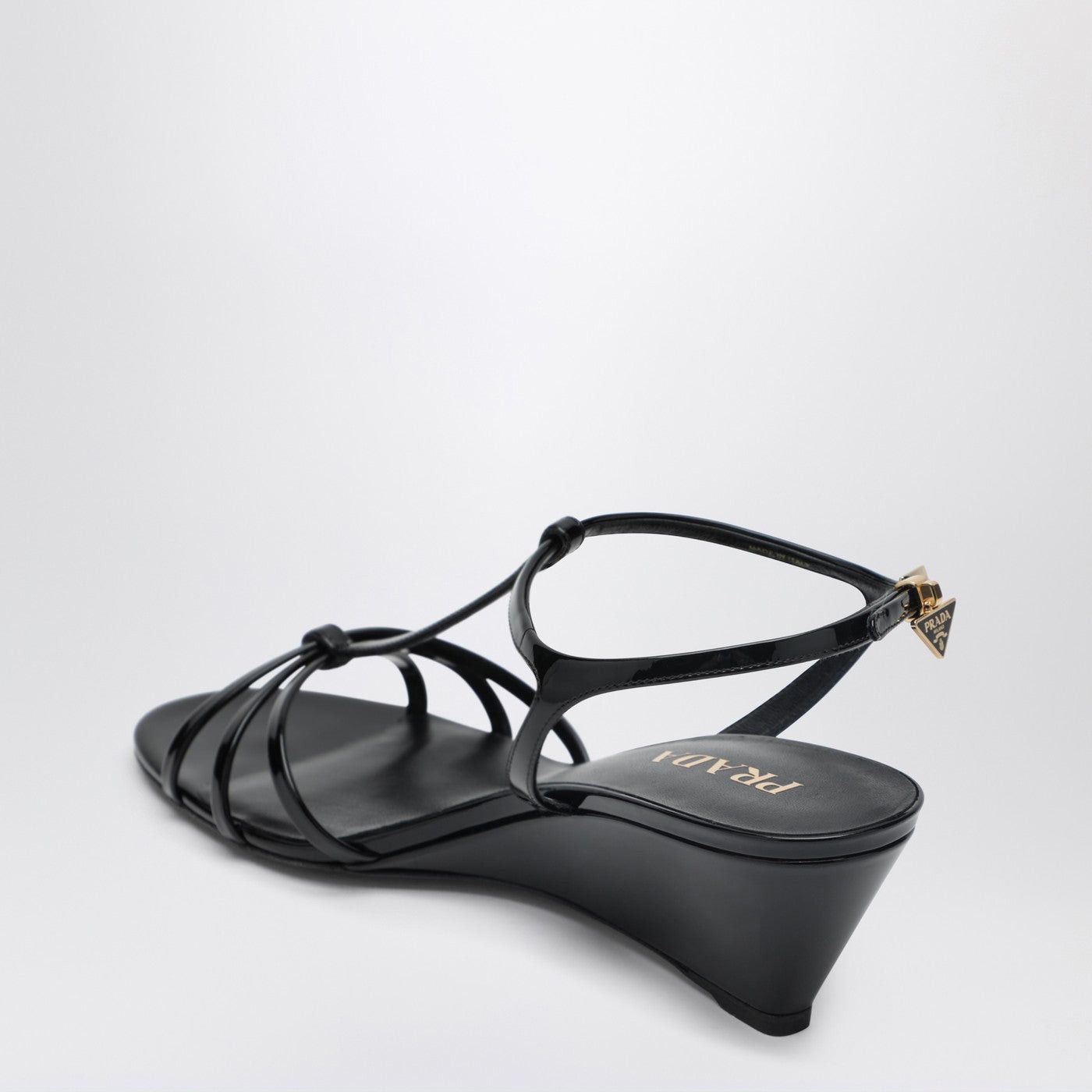 Prada Prada Wedge Sandal In Black Leather Size US 11 / IT 41 - 2 Thumbnail