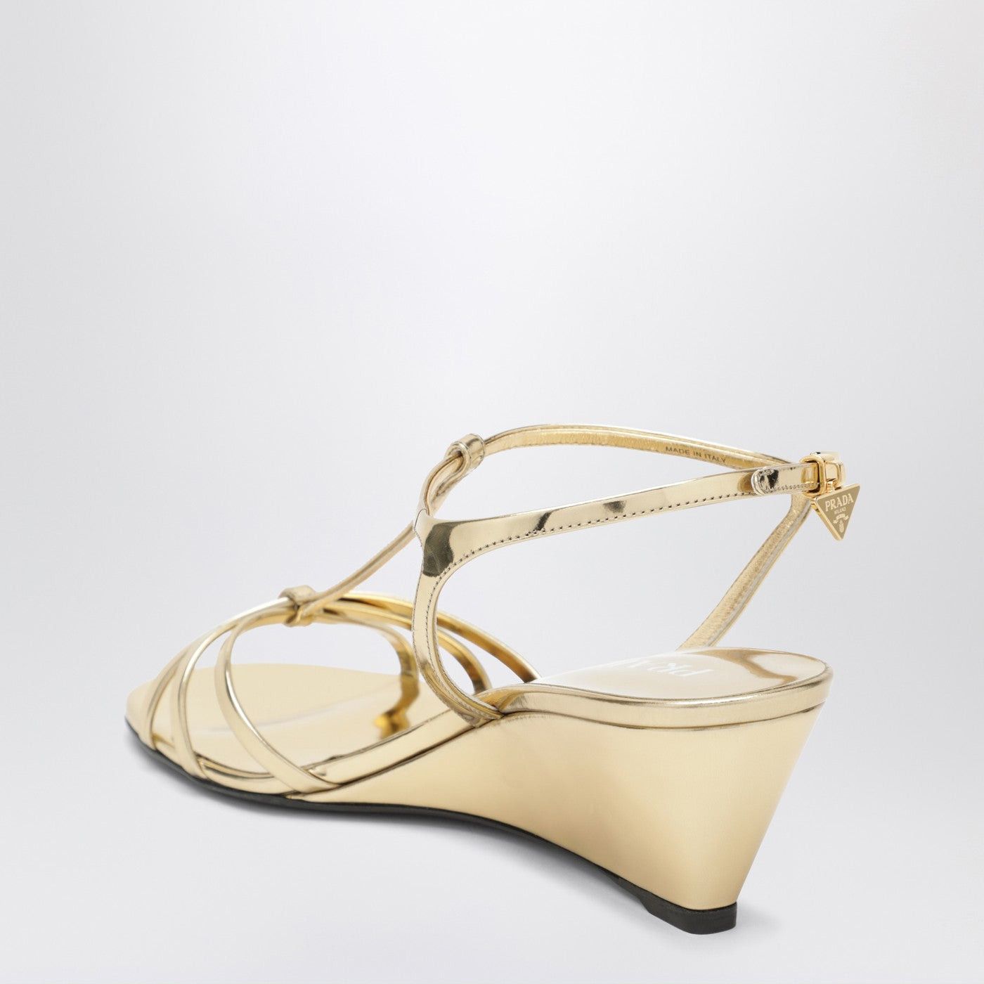 Prada Prada Platinum Leather Wedge Sandals Size US 11 / IT 41 - 2 Thumbnail