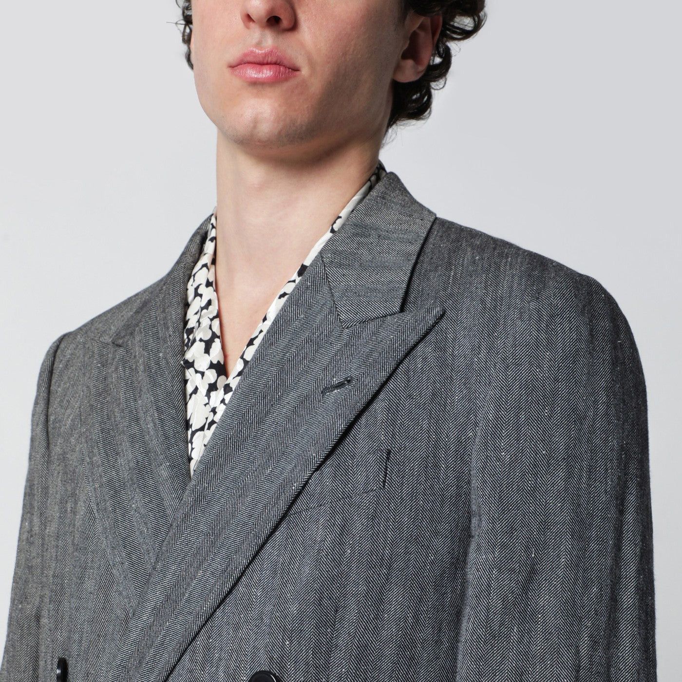 Dries Van Noten Dries Van Noten Black Herringbone Double-Breasted Jacket Size US L / EU 52-54 / 3 - 2 Thumbnail