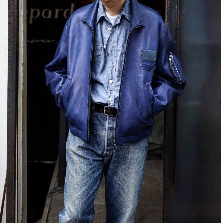 EXEMPLAIRE OUTIL VESTE GOUDON Indigo Leather Jacket Size US L / EU 52-54 / 3 - 8 Thumbnail