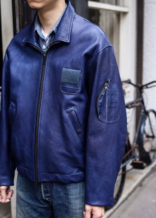 EXEMPLAIRE OUTIL VESTE GOUDON Indigo Leather Jacket Size US L / EU 52-54 / 3 - 9 Thumbnail