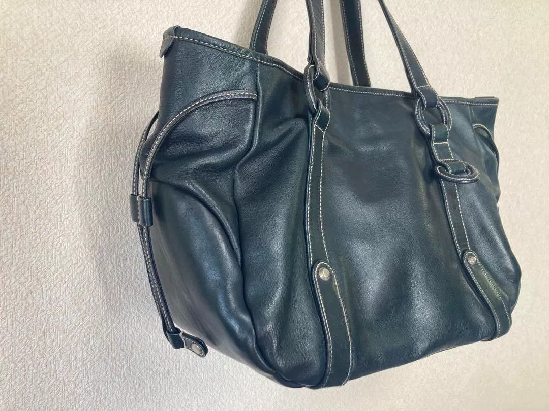 Porter Porter Green Blue Leather Handbag Size ONE SIZE - 6 Thumbnail