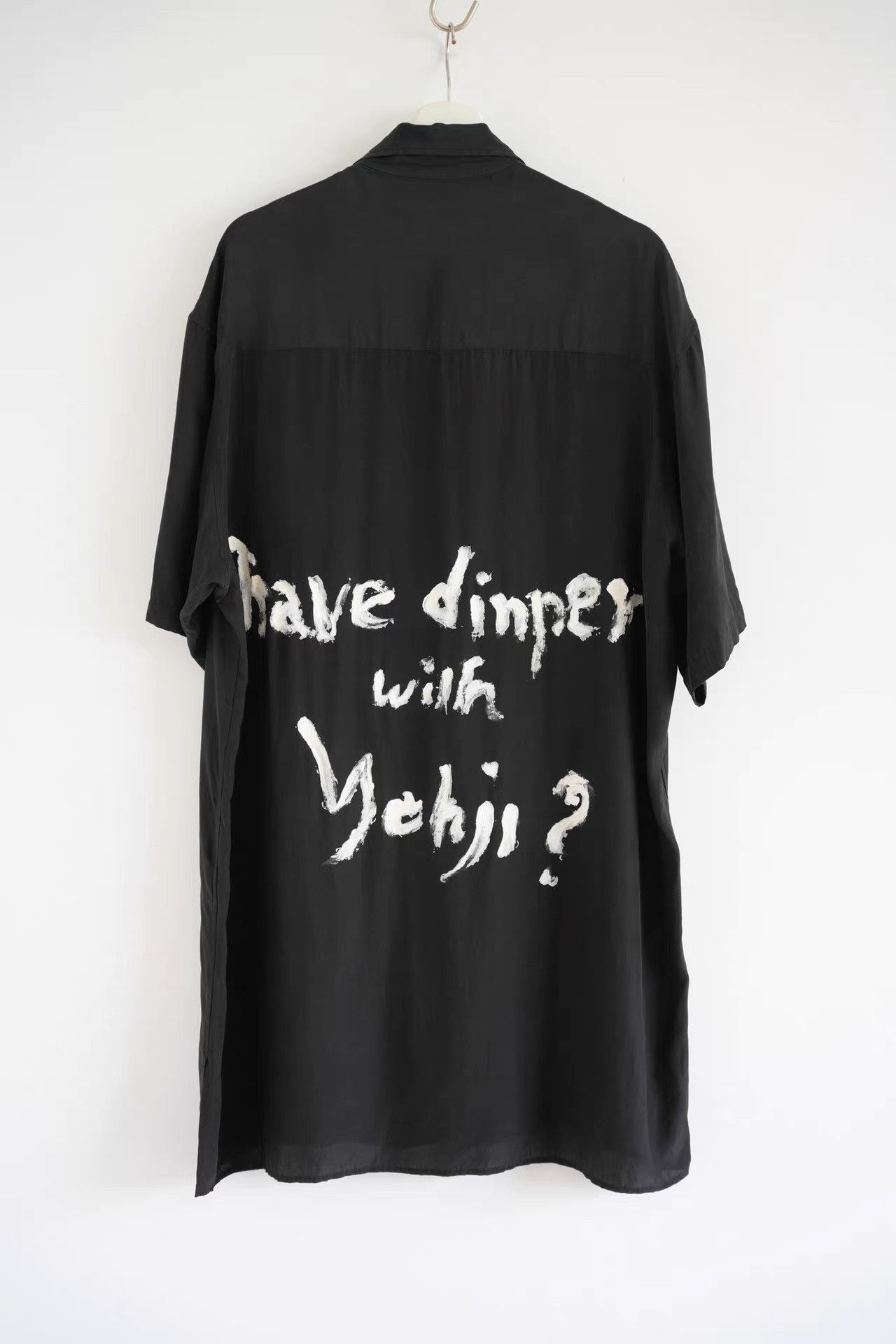 Yohji Yamamoto Black Short Sleeve Text Print Button-Up Shirt Size US M / EU 48-50 / 2 - 2 Thumbnail