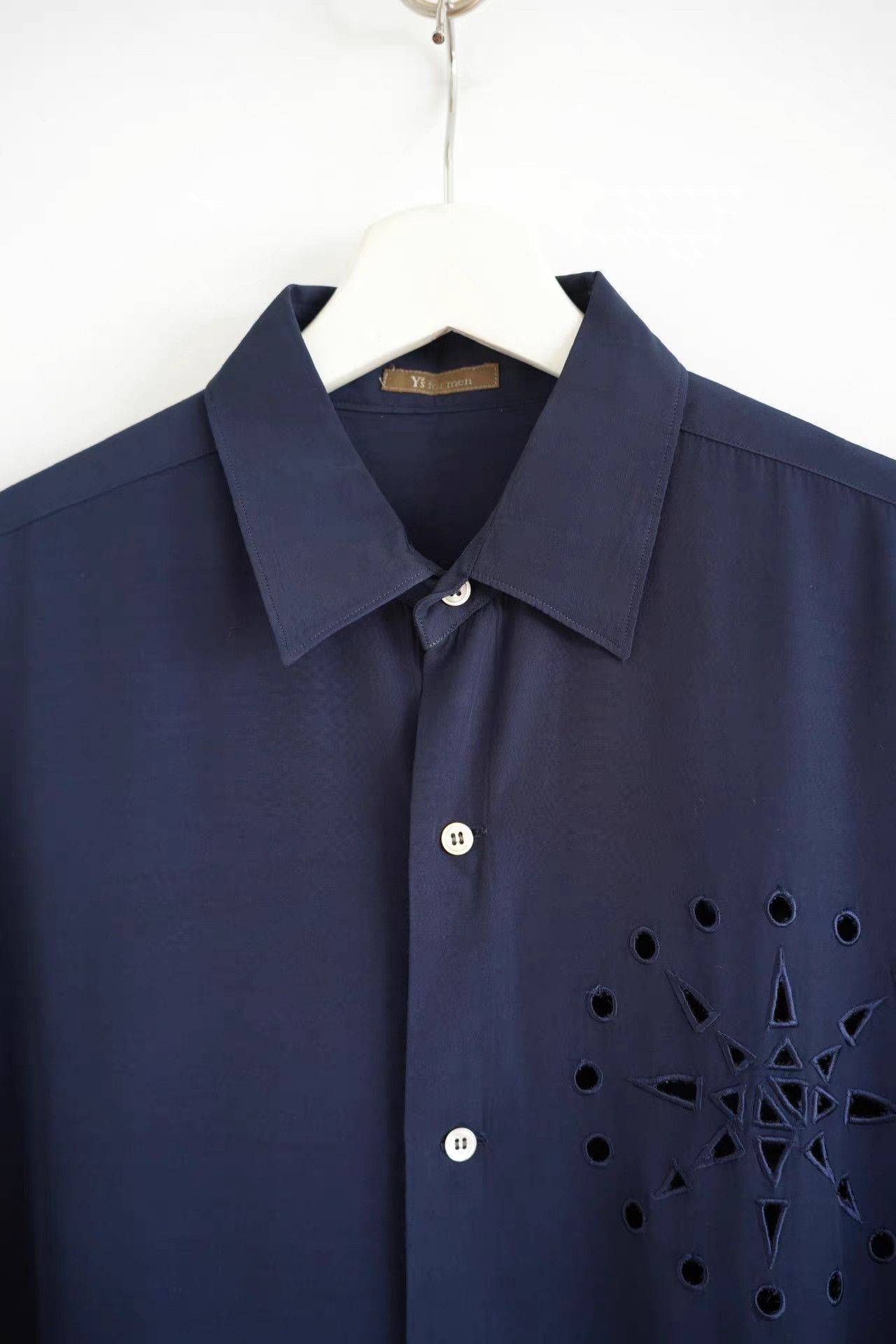 Yohji Yamamoto Blue Long Sleeve Shirt with Star Cutout Design Size US L / EU 52-54 / 3 - 3 Thumbnail