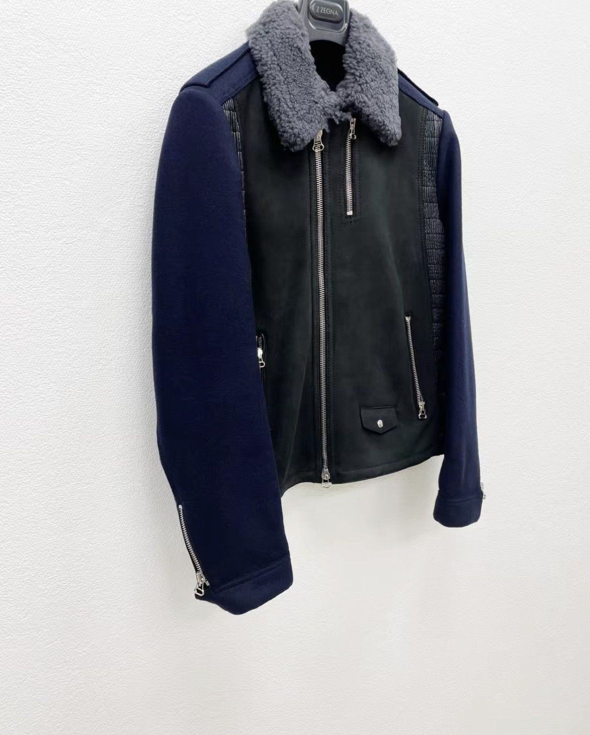 Lanvin Blue Shearling Collar Zip-Up Jacket Size US M / EU 48-50 / 2 - 2 Thumbnail