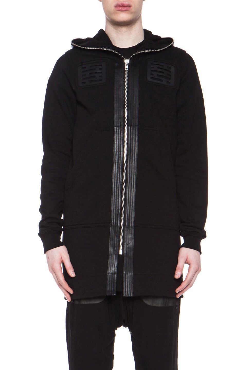 Rick Owens Black Zip-Up Hoodie with Cut-Out Chest Detail Size US M / EU 48-50 / 2 - 6 Thumbnail