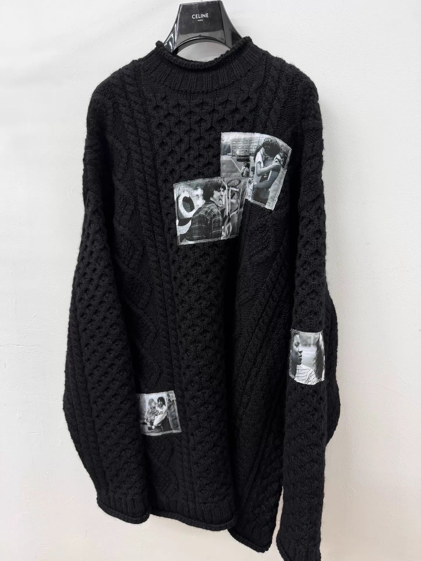 Takahiromiyashita The Soloist. Black Cable Knit Sweater with Photo Patches Size US M / EU 48-50 / 2 - 3 Thumbnail